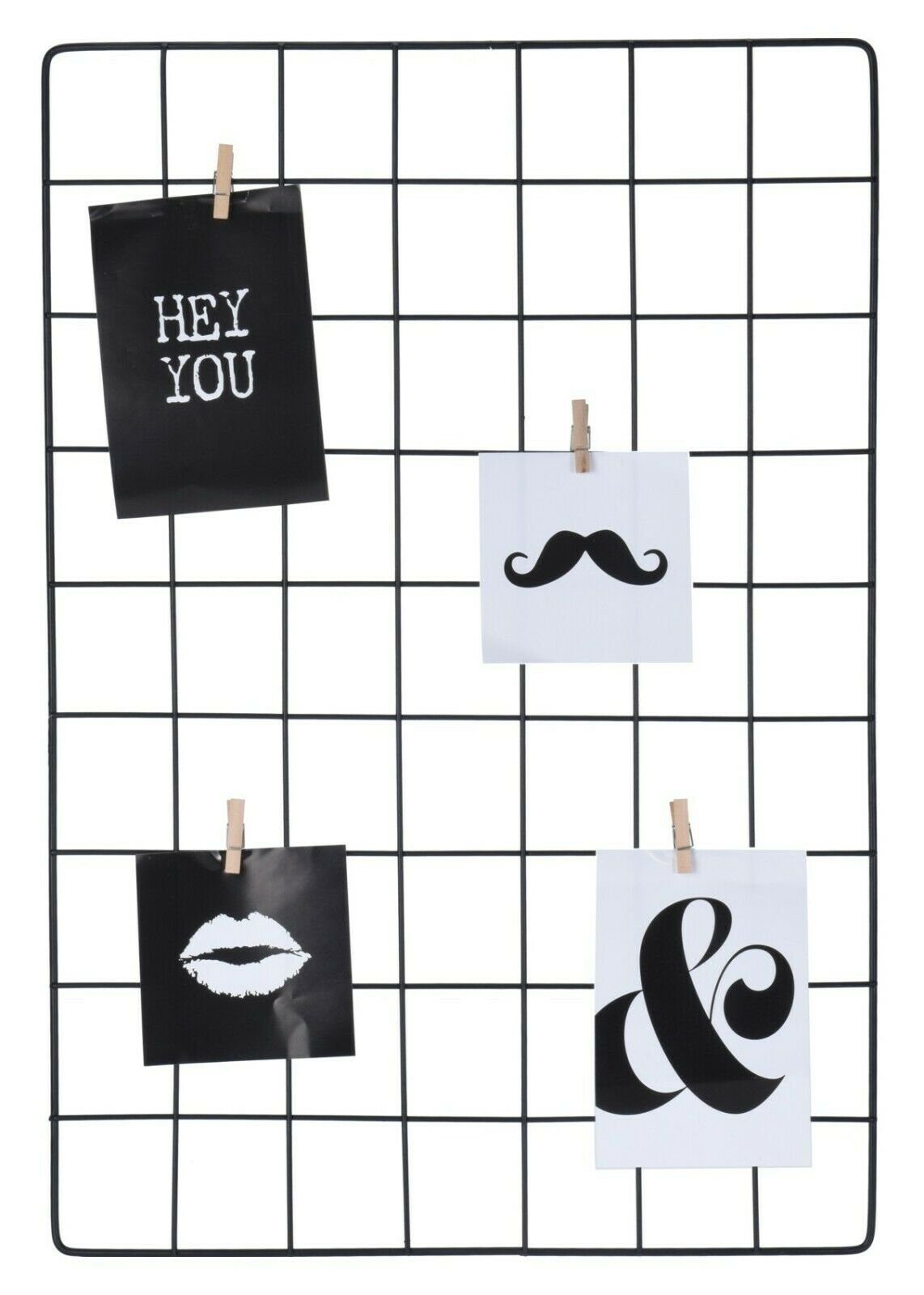 Memoboard Wandgitter schwarz Metall Memoboard Pinnwand Gitter Fotowand mit Klammern 55x38, (1-tlg), aus Metall mit Holzklammern. € 16,99