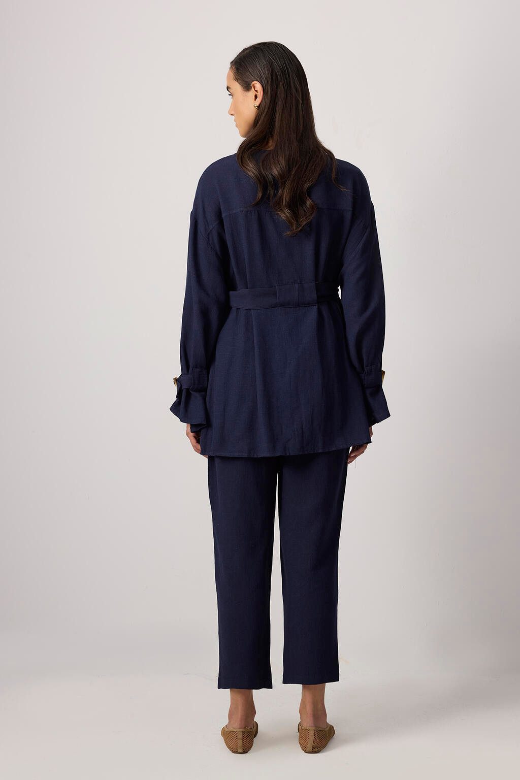 touche prive Fleeceweste Leinenstrukturiertes Set mit Gürtel