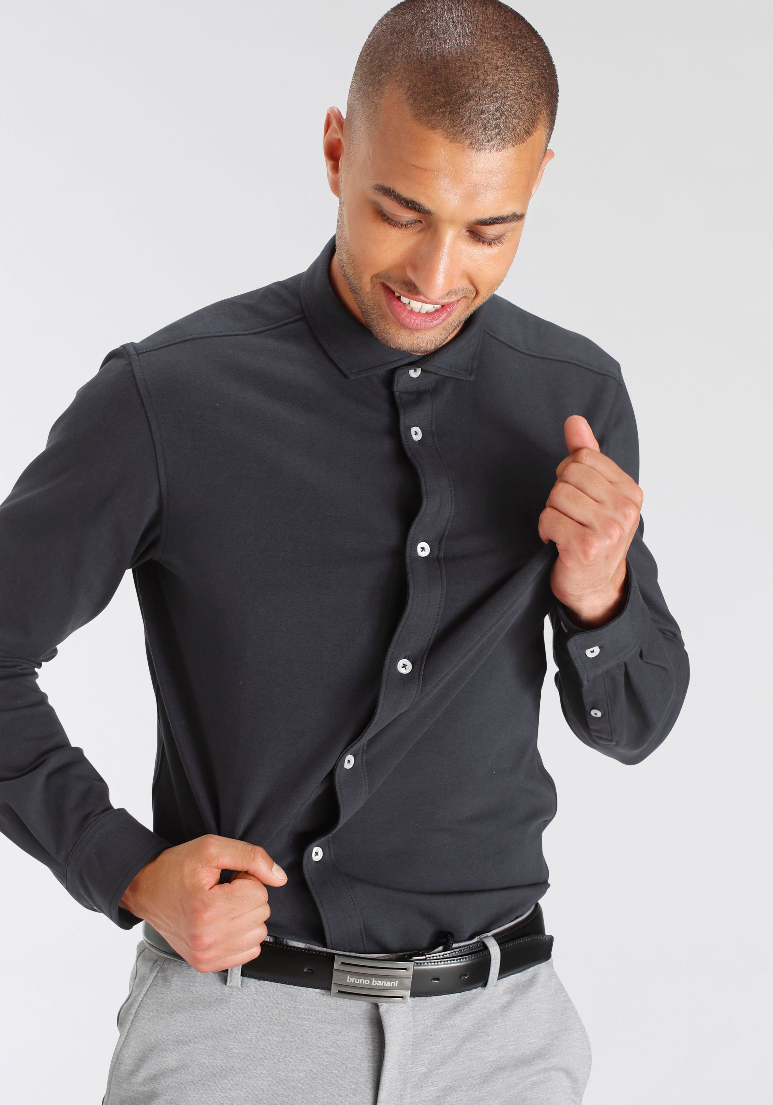 Bruno Banani Langarmhemd Jersey Hemd komfortabel günstig online kaufen
