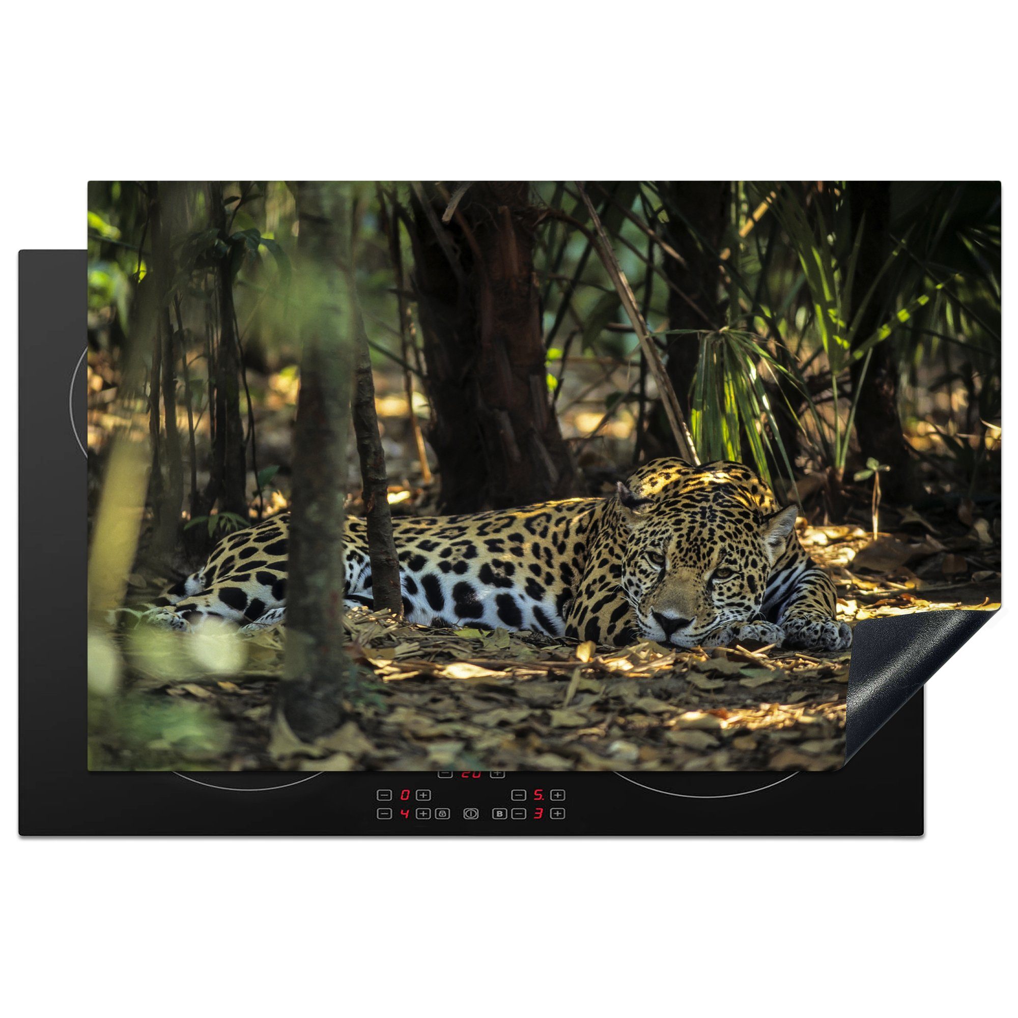 MuchoWow Herdblende-/Abdeckplatte Jaguar - für 81x52 (1 Regenwald, küche, Ceranfeldabdeckung Induktionskochfeld Schatten cm, die Vinyl, tlg), Schutz 