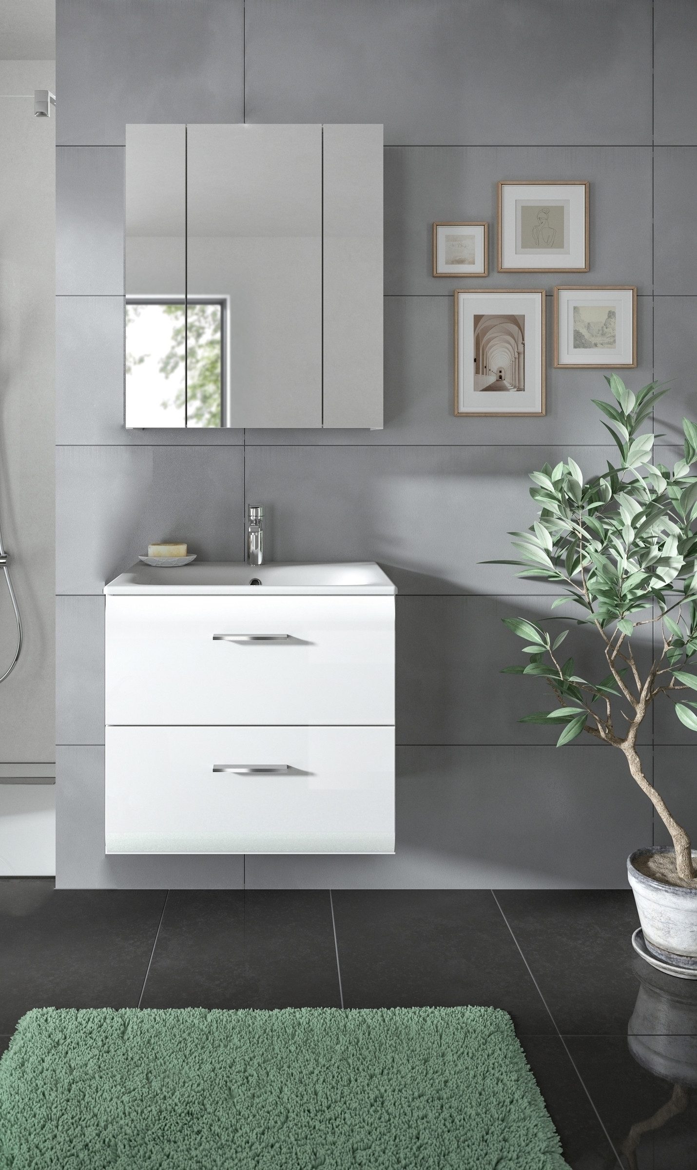 freiraum Badezimmer-Set Ice, in Weiß / Weiß Hochglanz - 60x185x46cm (BxHxT)