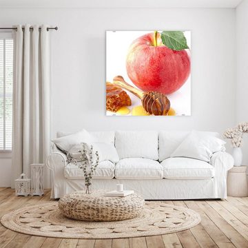 Primedeco Glasbild Wandbild Quadratisch Apfel und Honig mit Aufhängung, Früchte