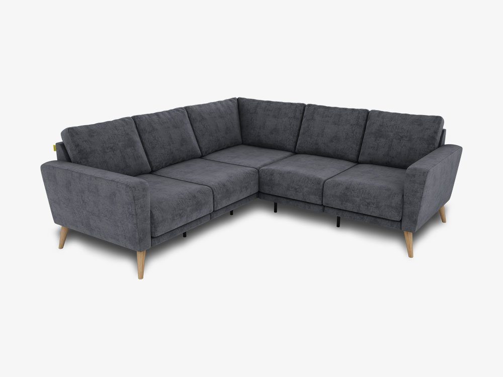 KAUTSCH.com Ecksofa LOTTA, Kaltschaum, Wellenfederung, in grau-blau Ecksofa, L-Form, erweiterbar, 5-Sitzer made Europe zerlegbares modular System, hochwertiger