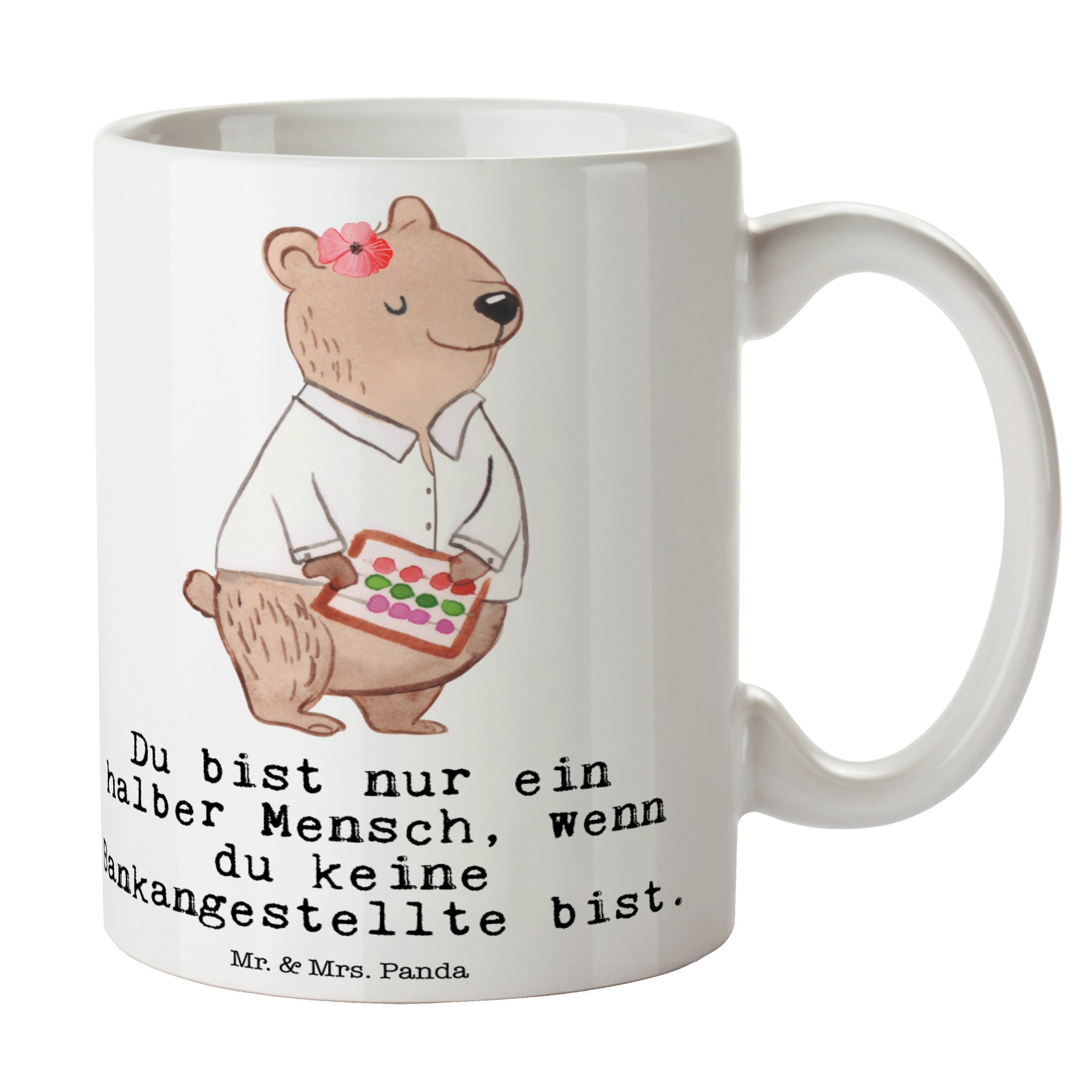 Mr. & Mrs. Panda Tasse Bankangestellte mit Herz - Weiß - Geschenk, Tasse Sprüche, schlau, Ba, Keramik