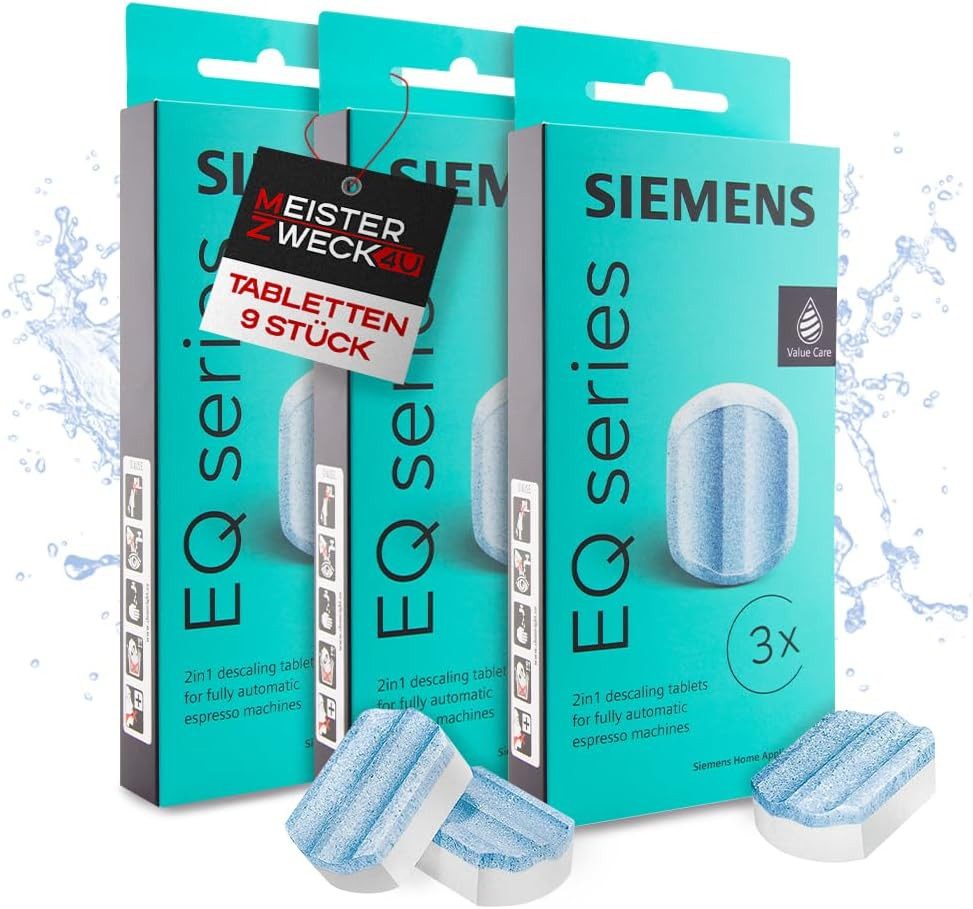 SIEMENS 9 x Entkalkungstabs Entkalkungstabletten (Spar-Set, [- 3× TZ80002A mit je 3 Tabs – insgesamt 9 original Siemens Entkalker Entkalkungstabletten für Siemens EQ‑Series – MEISTERZWECK4U Set)