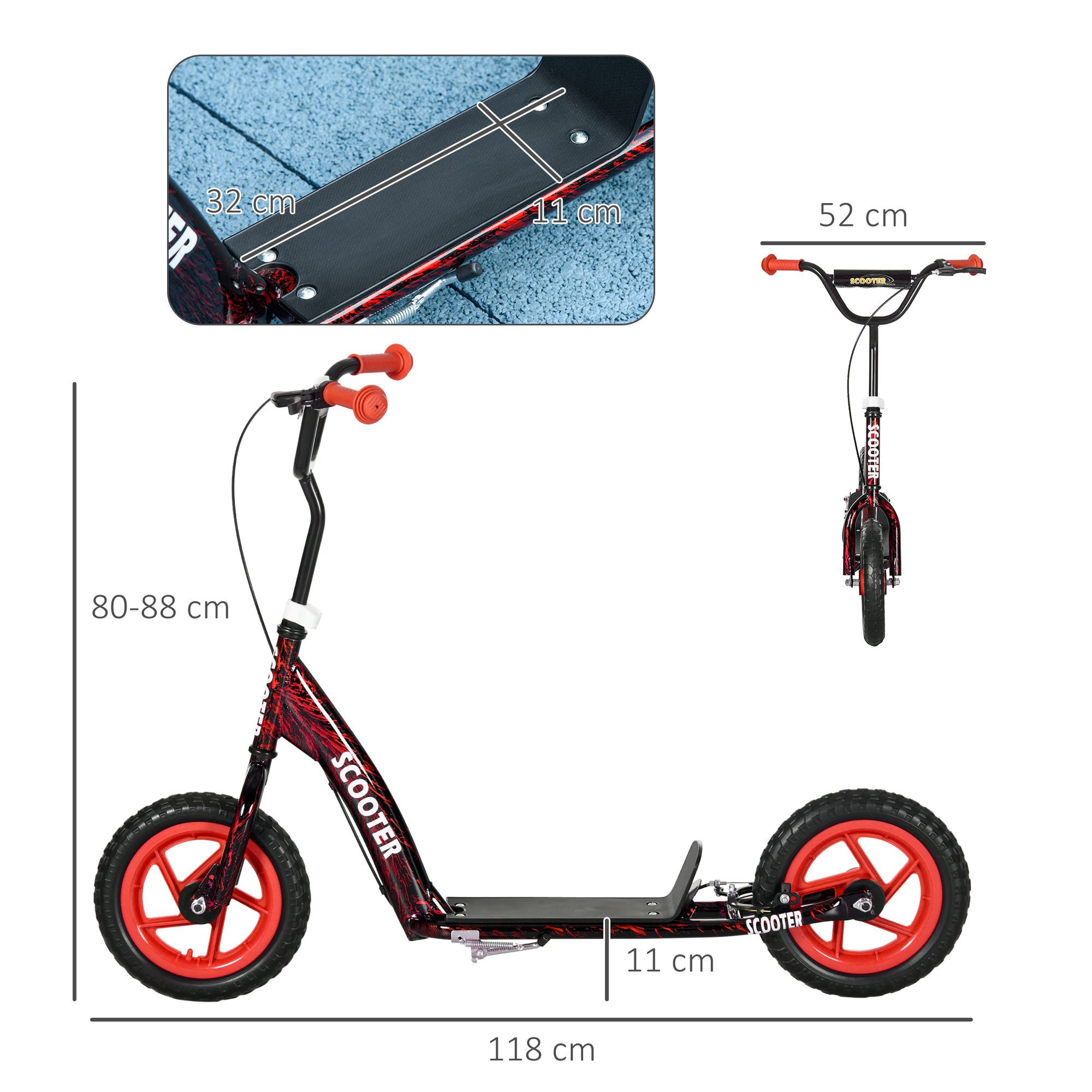 AIYAPLAY Scooter Kinderroller Tretroller mit verstellbarem Lenker, großen Rädern, 0 km/h, (Kinderroller, 1 tlg., Tretroller), für Kinder im Alter von 6-12 Jahren, Rot
