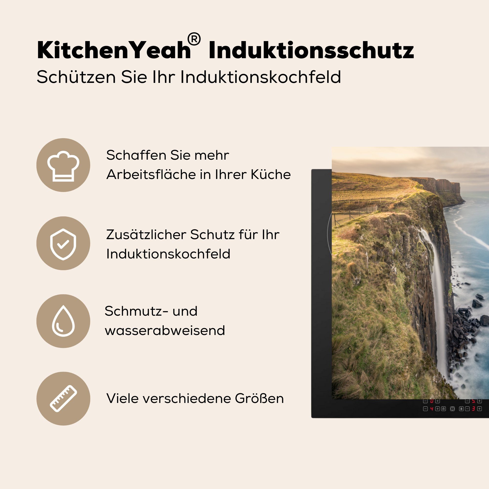 tlg), küche Herdblende-/Abdeckplatte für MuchoWow Schottland, Klippen von Skye, Arbeitsplatte Ceranfeldabdeckung, (1 78x78 cm, Vinyl,