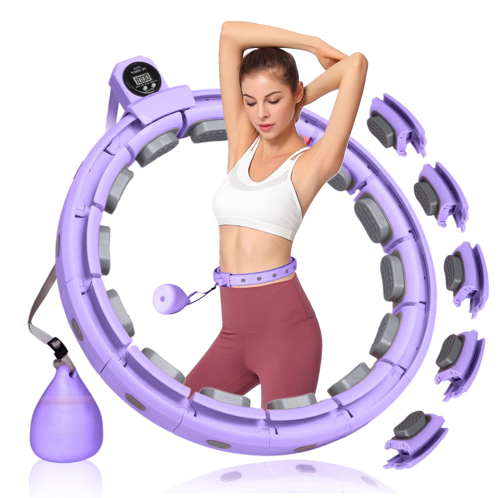 Xruiy Hula-Hoop-Reifen mit Massagebällen & Kalorienzähler, Smart verstellbarer Fitness-Hoop, mit Gewichtsbällen – leiser Bauchtrainer zur Fettverbrennung Zuhause