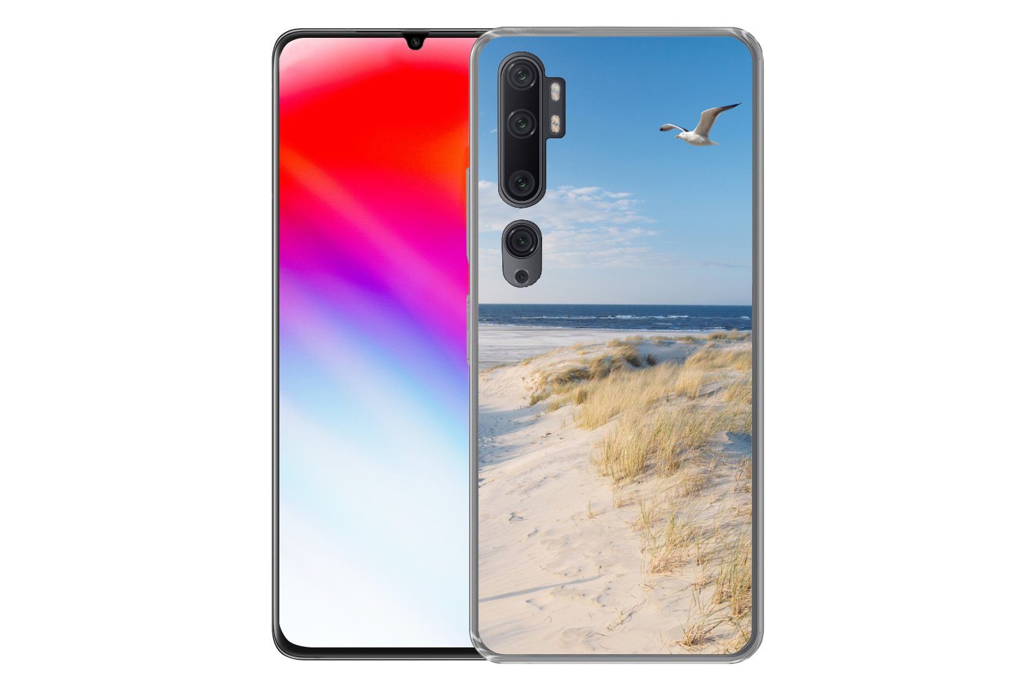 MuchoWow Handyhülle für Xiaomi Mi Note 10 Düne - Möwe - Strand - Meer - Sonne