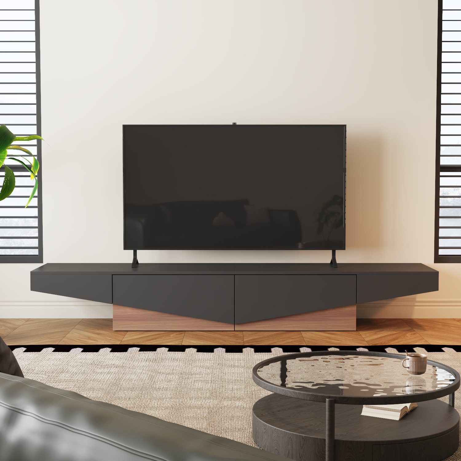 FUFU&GAGA Lowboard TV-Lowboard, Weiß und schwarz, 40 x 200 x 30.5 cm, Indus günstig online kaufen