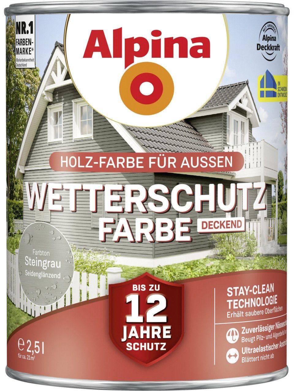 Alpina Holzschutzlasur Alpina Wetterschutzfarbe 2,5 L steingrau