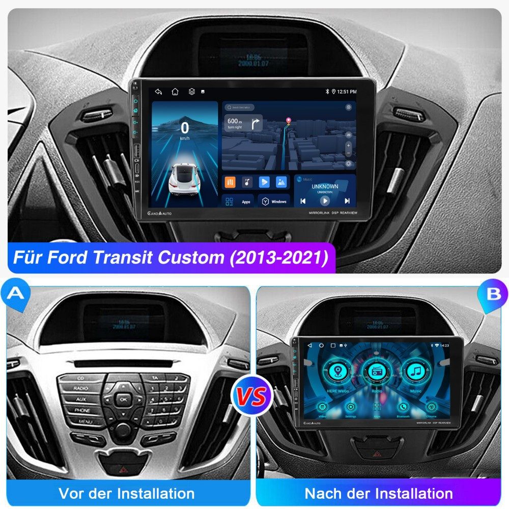 ESSGOO 64G DAB+ Android 15 Carplay Für Ford Transit Custom 2013-2021 GPS WIFI Autoradio (RDS, 4+64GB(optional), Digitalradio (DAB), FM, AM, Carplay Android Auto – Bild 5 von 5