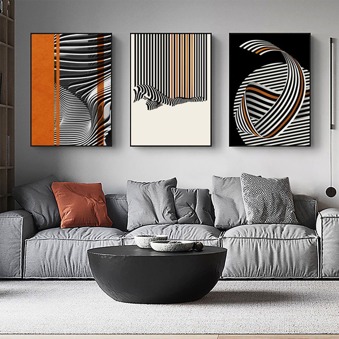 Malereikern einfacher Strukturierter dekorativer St), (4 UG L.Ru Kunstdruck Charakterlinien-Orange-Farbblock-Malkern, Moderner Wohnzimmereingang, abstrakter