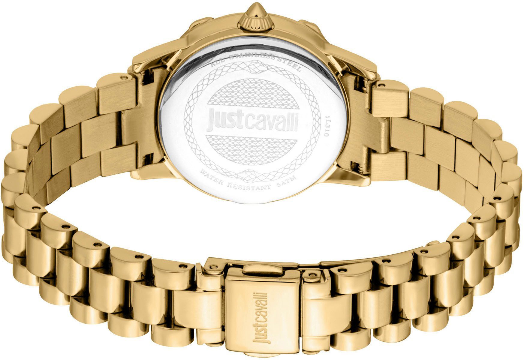 Just Cavalli Time Quarzuhr Snake JC1L310M0065, Armbanduhr,Damenuhr,Edelstahlband,Perlmutt-Zifferblatt,Kristallsteine