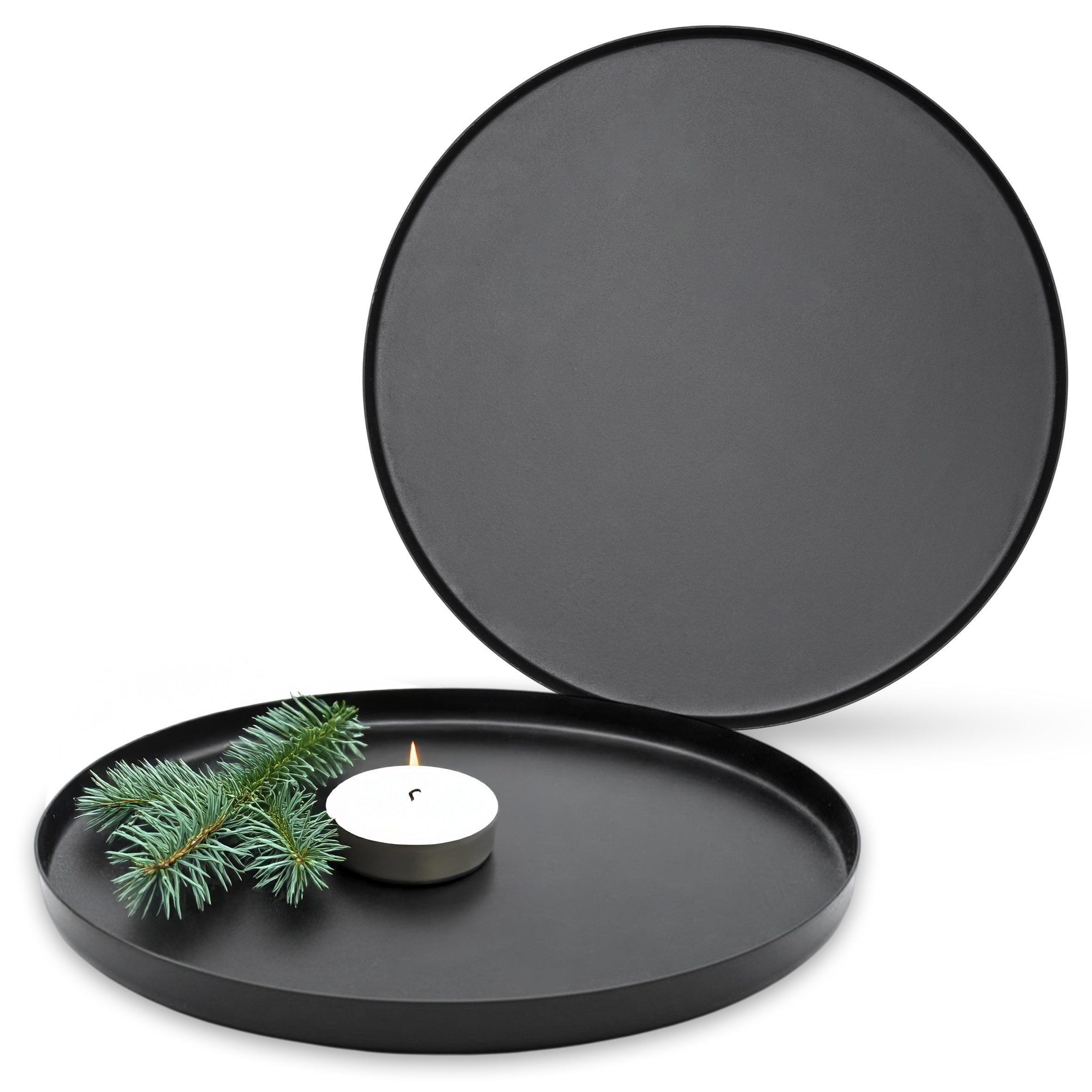 Spetebo Tablett Dekoteller in edlem matt schwarz, Metall, (Set, 2-tlg., je Ø 21,5 cm), Modernes Dekotablett rund mit Rand