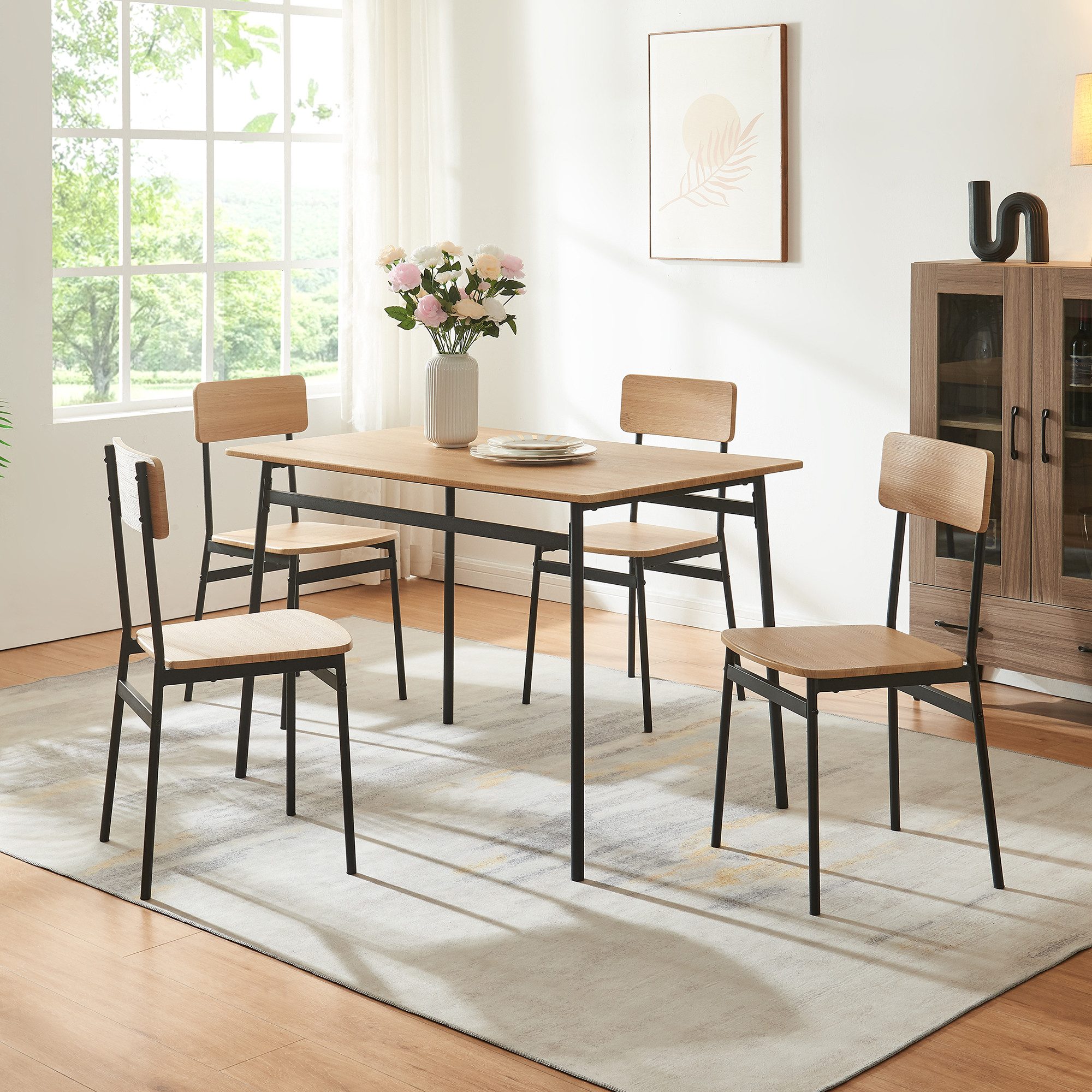 en.casa Essgruppe, (5-tlg), »Pollenev« 110 x 70 cm rechteckige Tischplatte günstig online kaufen