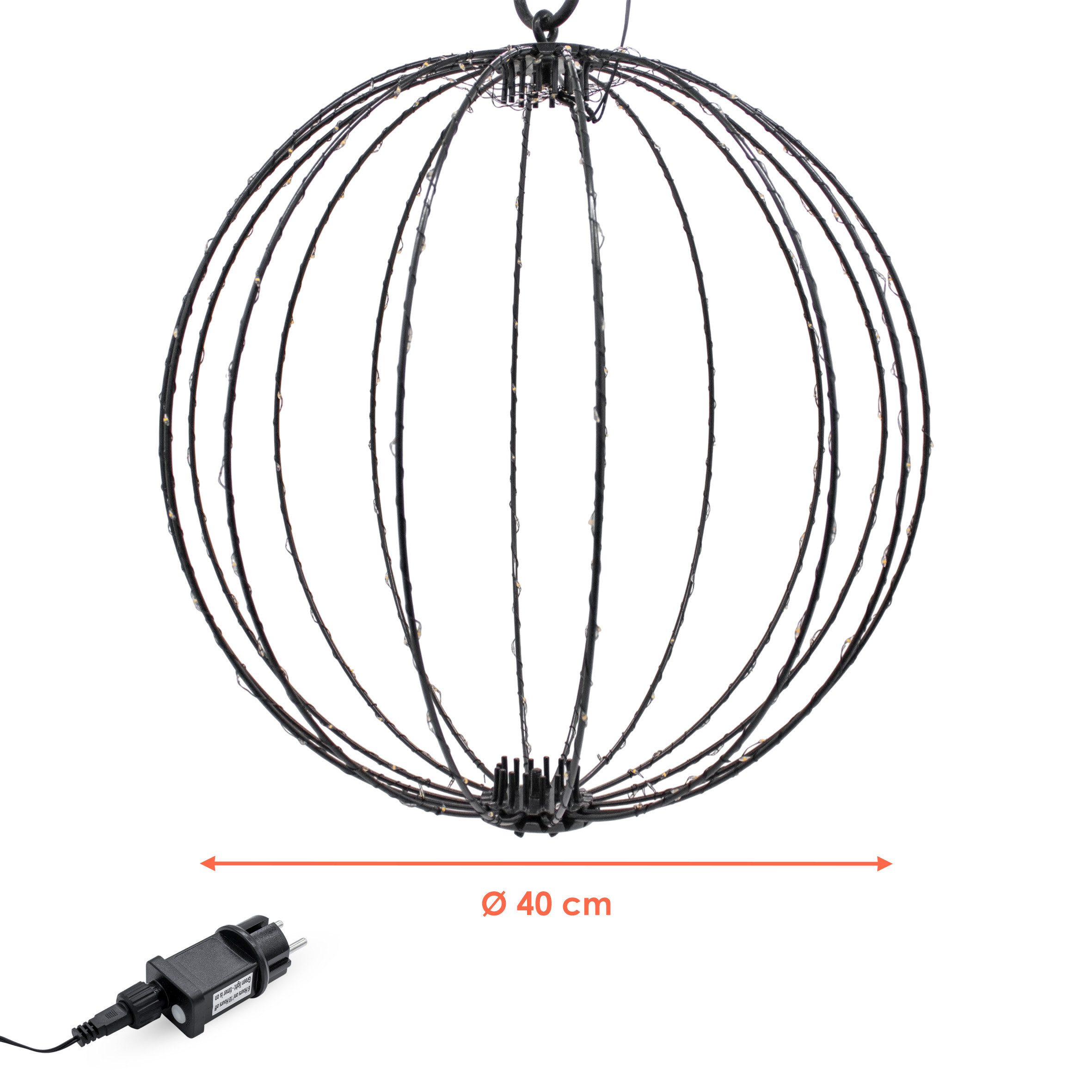 Spetebo LED Kugelleuchte zum hängen für Außen mit Netzstecker, Dekoleuchte, LED fest integriert, extra warm weiß, mit Timer
