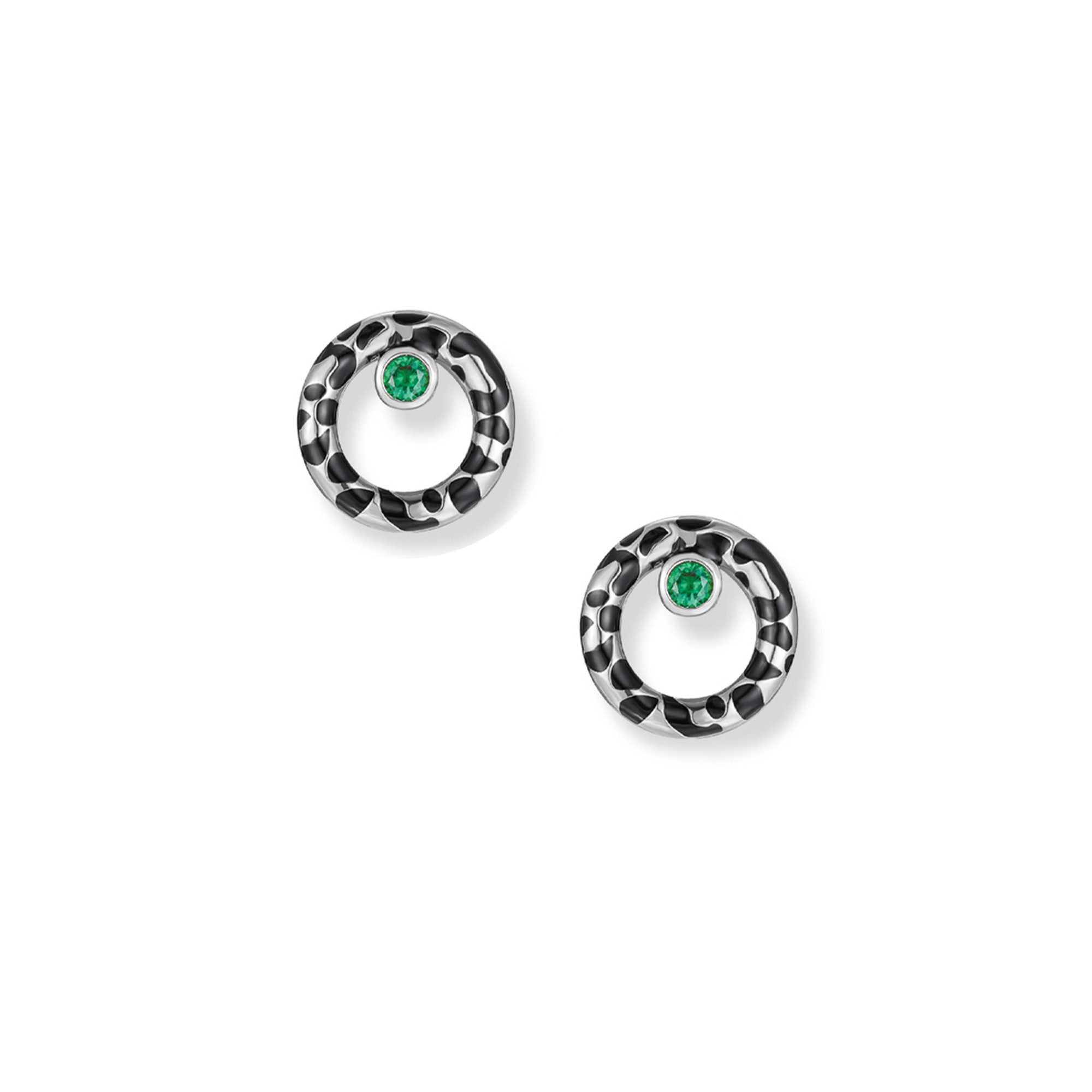 Seinerzeit FLORA & FAUNA Paar Ohrstecker Jasper Leoparden Ohrringe, Material: 925 Sterling Silber, rhodiniert, geschwärzt mit Emaille