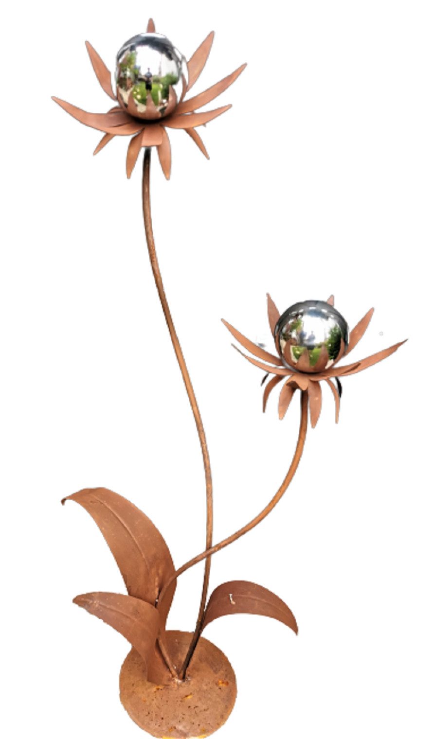 Jürgen Bocker - Gartenambiente Gartenstecker Blume Milano 120 cm Kugel Edelstahl poliert Cortenstahl Garten