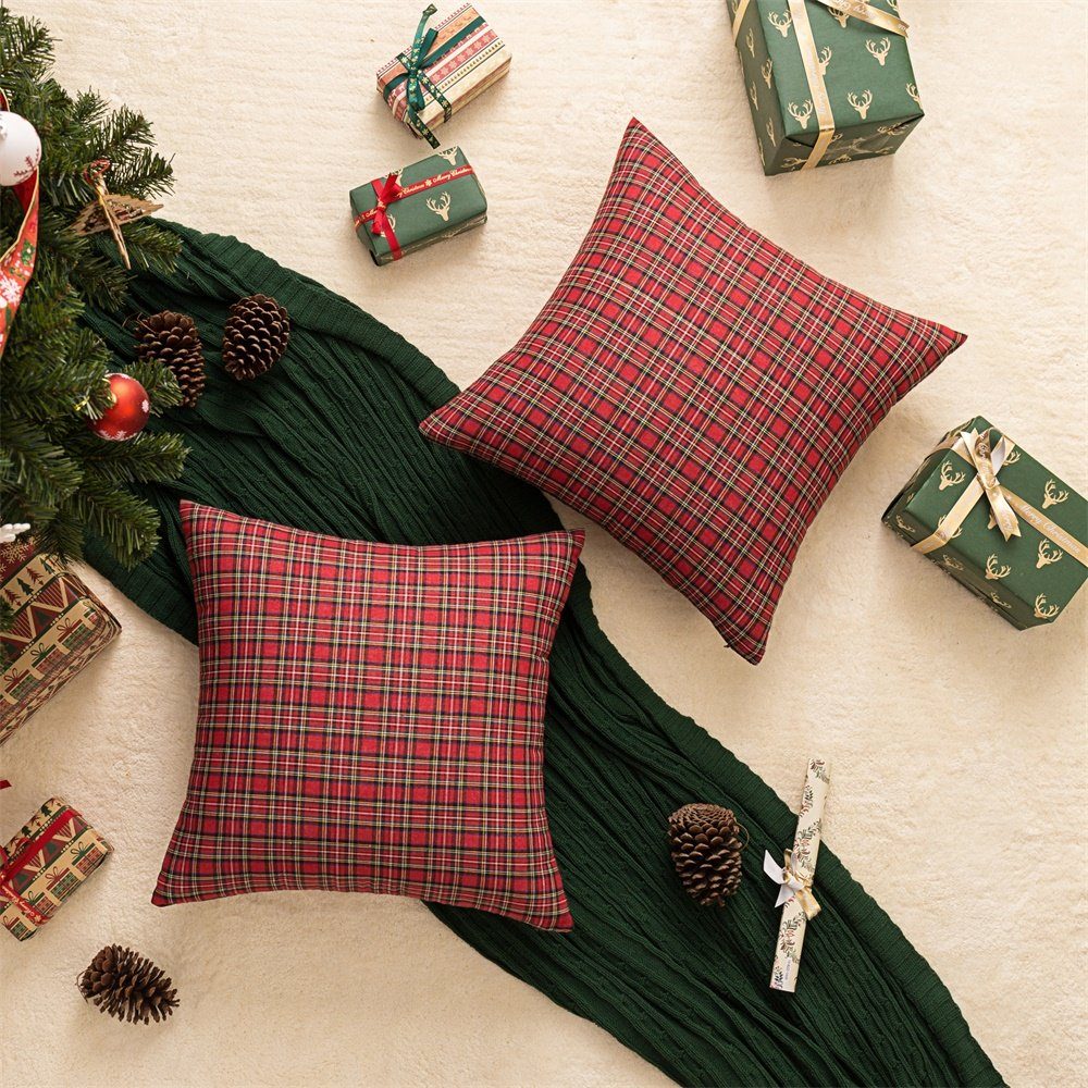 Rosnek Kissenbezug Weihnachten Tartan Plaid, 45x45cm, günstig online kaufen