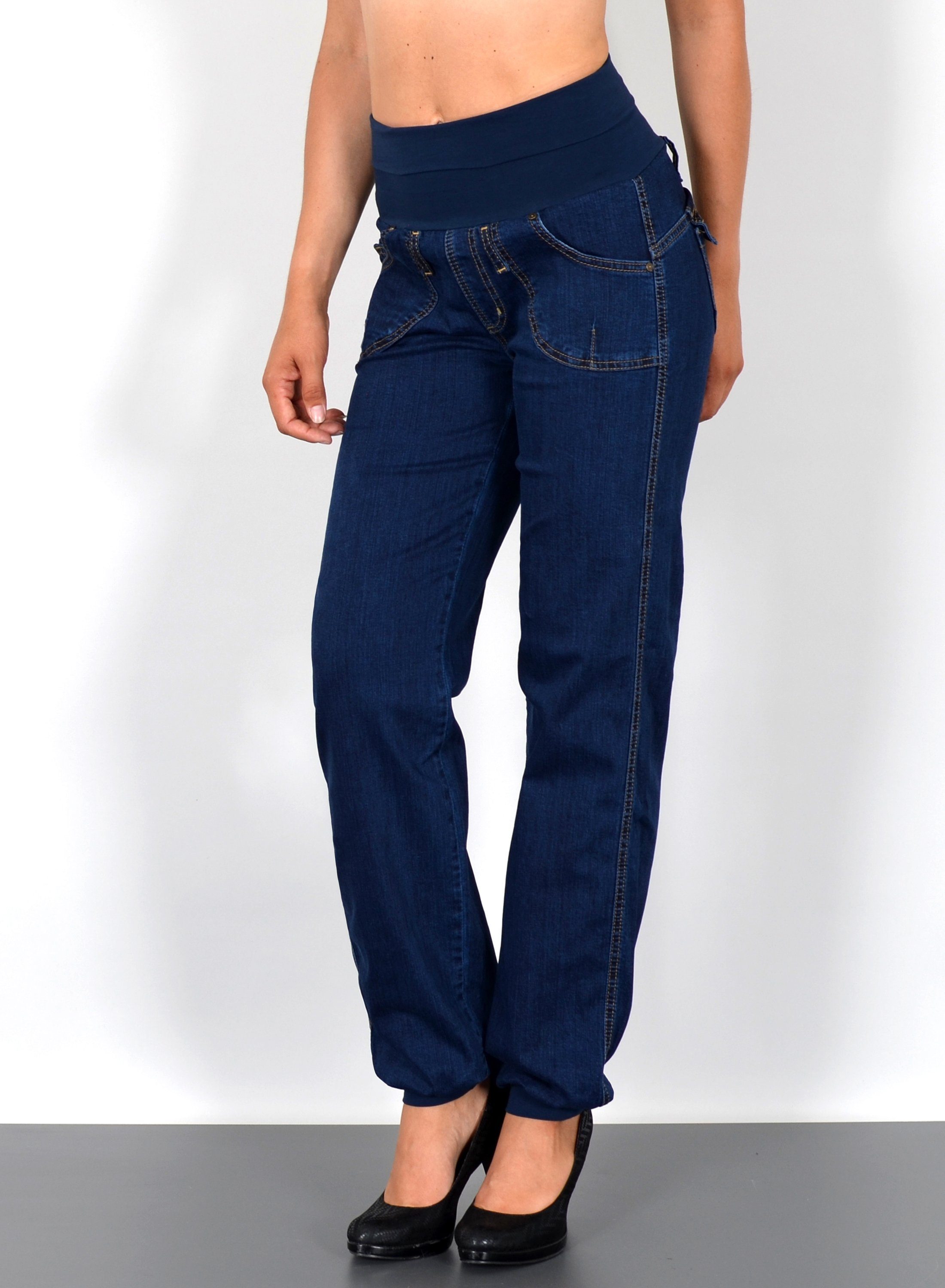 ESRA Pumphose J132 Damen Jeans Haremshose High Waist, Damen Jeanshose Pumphose hohe Leibhöhe, Damen Boyfriend Jeans Hose Hoch, bis Übergröße / Plussize Große Größe, Damen Jeans Straight Fit Baggy Hose, Damen Baggy Jeans Pluderhose Stretch, Damen Jeanshose mit elastischem Bund, Damen Jeans Hose Stretch Elastischer Gummibund, Damen Hose mit Gummizug