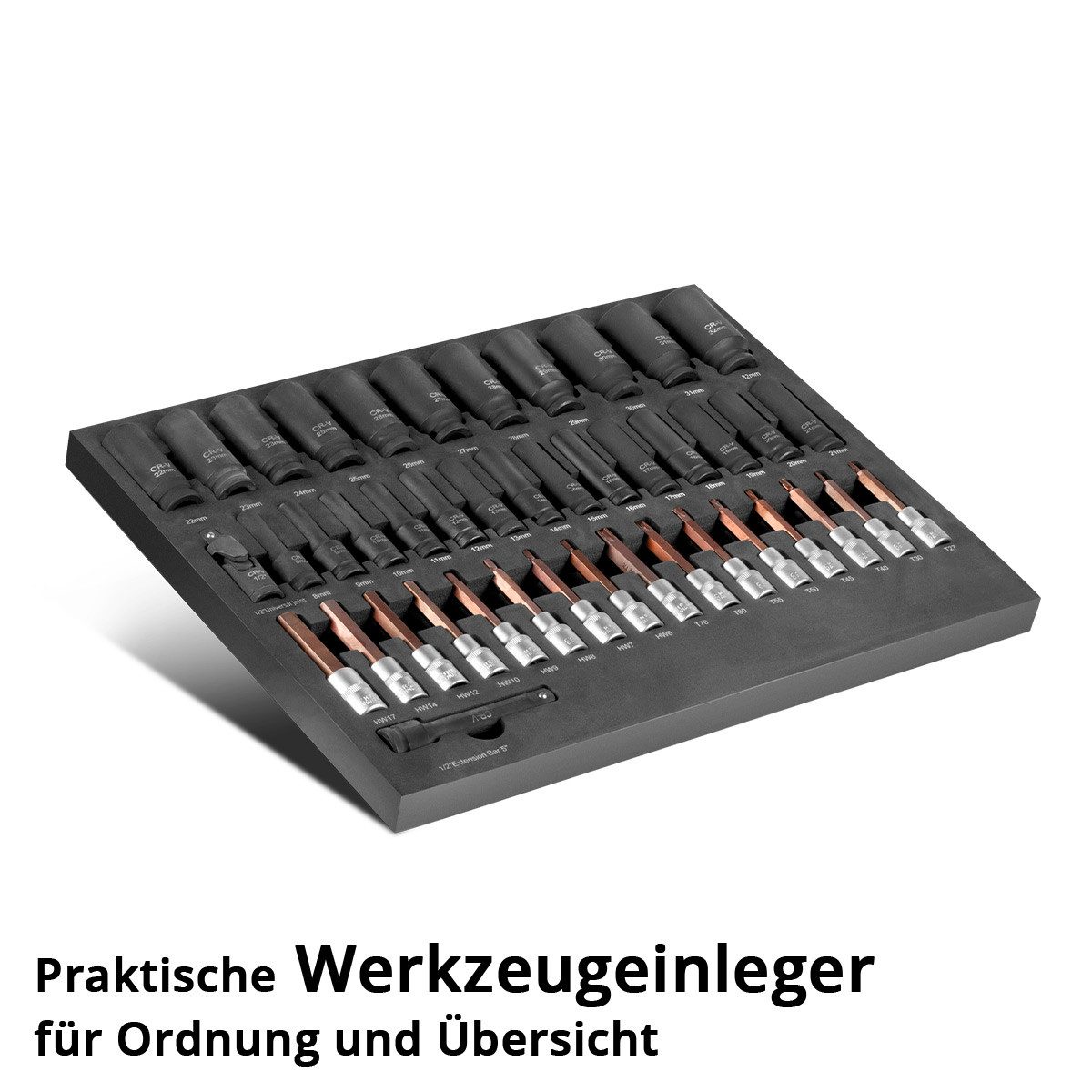 STAHLWERK Steckschlüssel Werkzeugwageneinlage 43-tlg Steckschlüssel-Set in Schaumstoffeinlage (Set, 43 St), Schweißer-Gripzangen inklusive Transportkoffer
