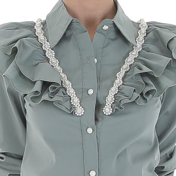 Ital-Design Rüschenbluse Damen Elegant Hemd Rüschen Bluse in Mint