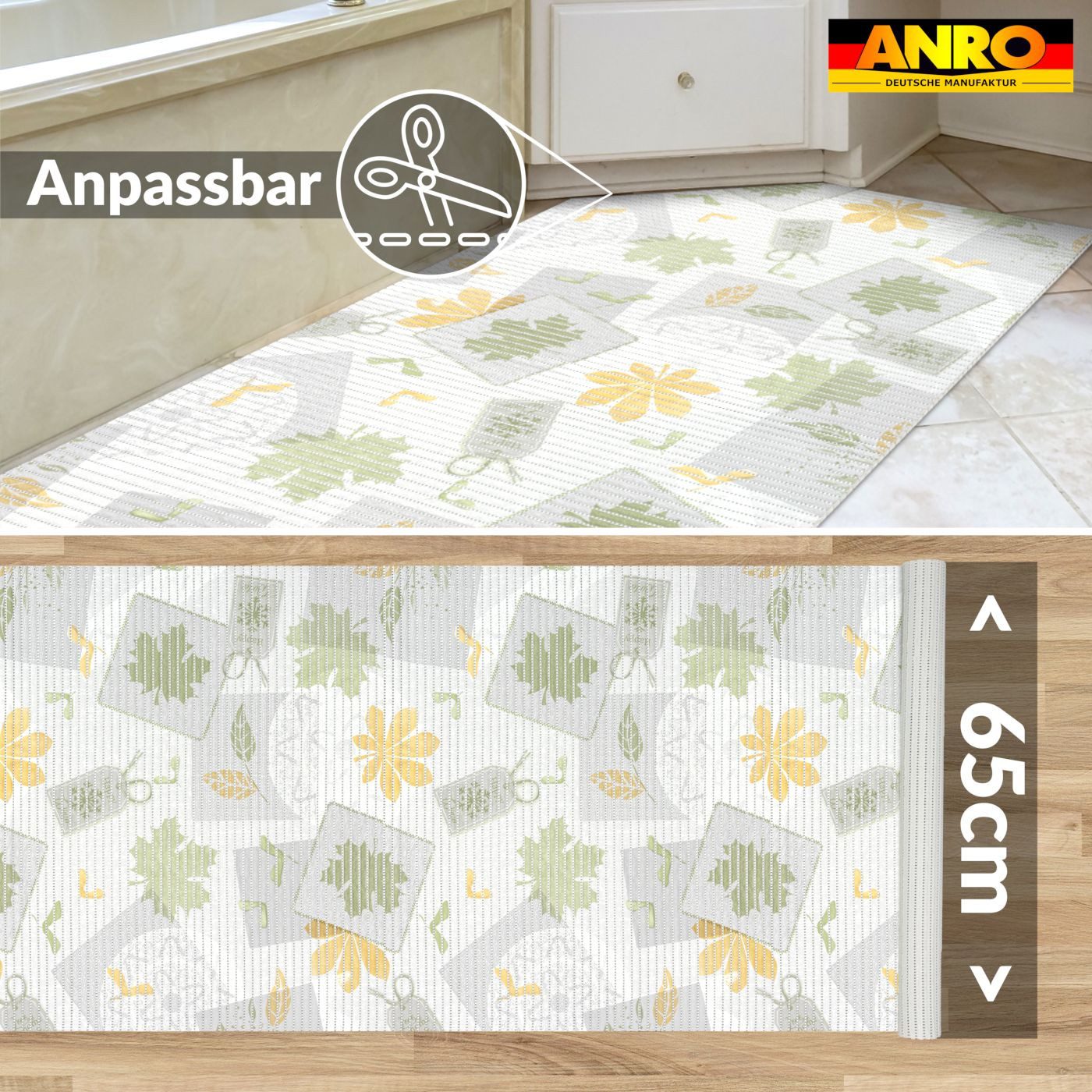 ANRO Schaum-Badematte schnelltrocknend Ahorn rutschfeste Badvorleger mit Drainage, Höhe 5 mm, Drainage, hält die füße warm, isolierend, Kunststoff, Rechteckig, Weichschaummatte 100x65cm Rechteckig Abstrakt Grün