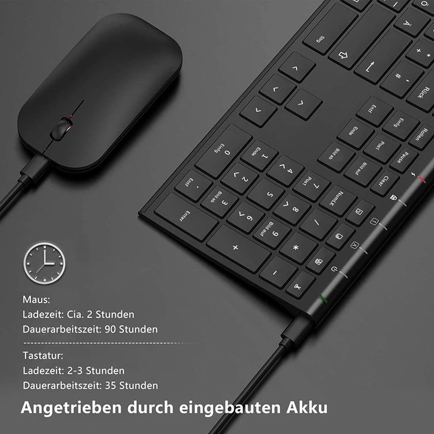 Seenda KS15F 2.4G Ultraflach Wireless Tastatur und Maus Aufladbar Tastatur- und Maus-Set, (aus Aluminium), Funktastatur Dünn für Windows/PC, Computer, Laptop