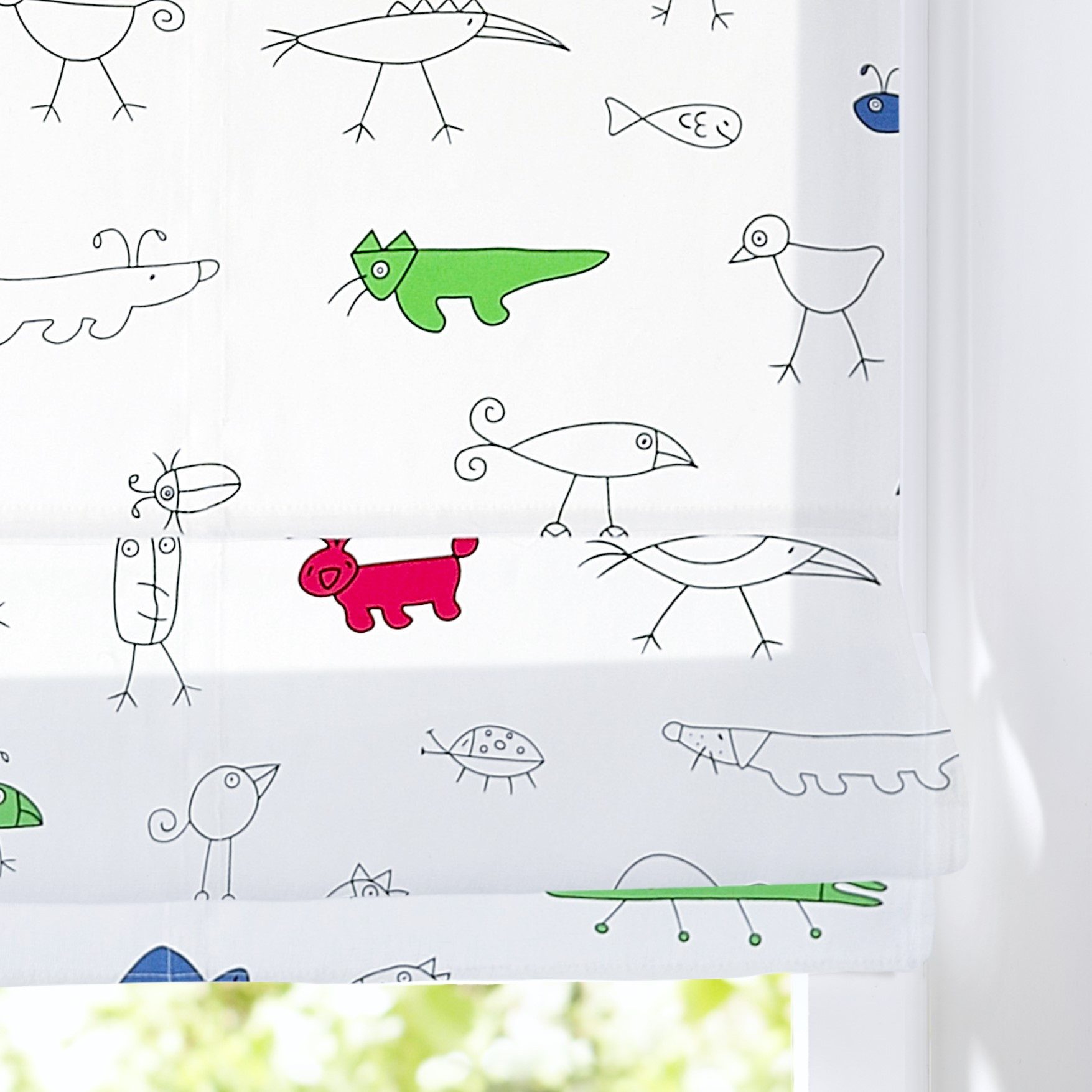 Kutti Raffrollo Lasse, mit Hakenaufhängung, ohne Bohren, freihängend, Baumwolle Kindergardine bunt