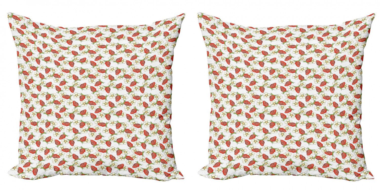 Kissenbezüge Modern Accent Doppelseitiger Digitaldruck, Abakuhaus (2 Stück), Erdbeere Berry Blüten Sommer