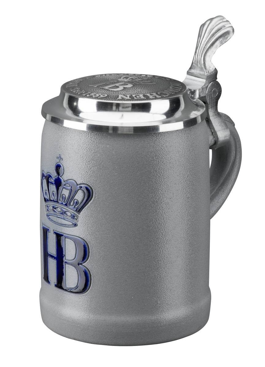 Hofbräuhaus München Bierkrug "Salzglasur", Steinzeug glasiert, mit Zinndeckel, handgedreht, handbemalt, salzglasiert und gebrannt