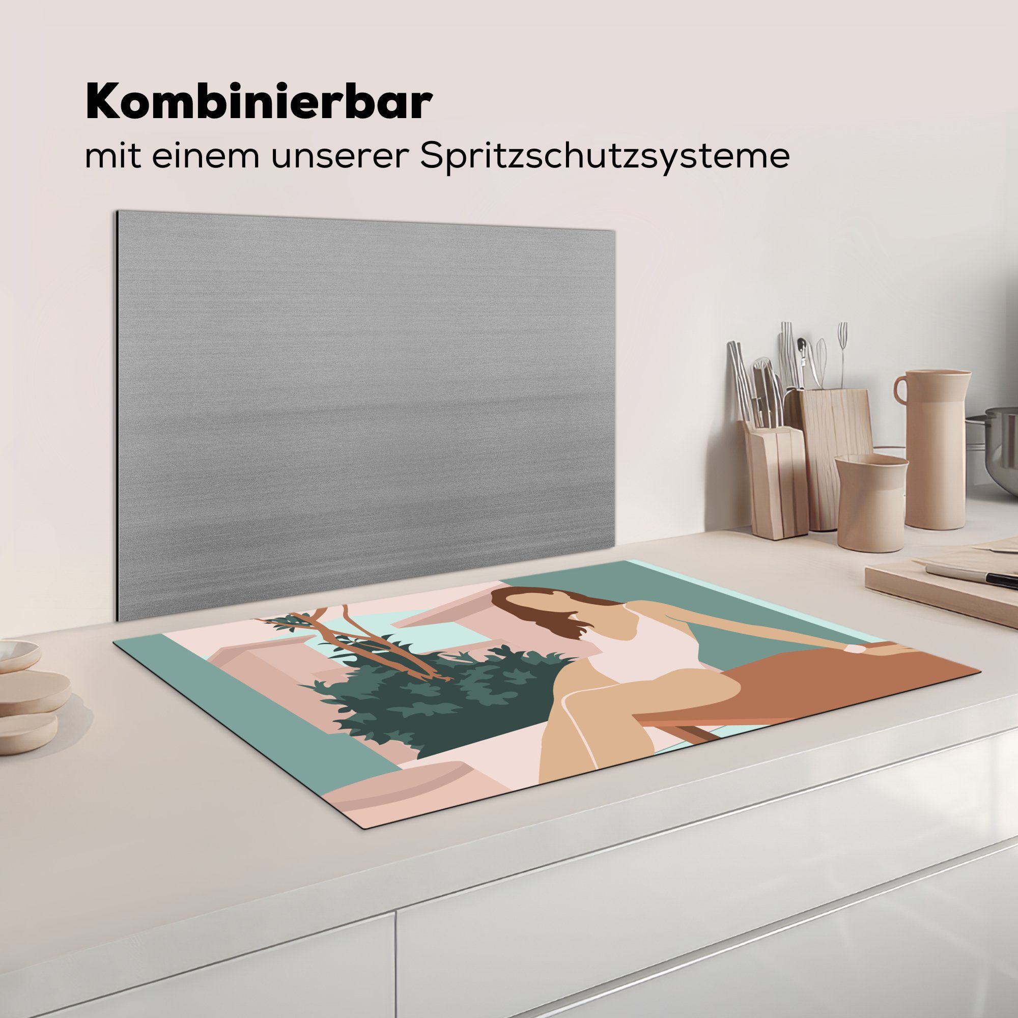 Sommer, cm, MuchoWow - Schutz für küche, Herdblende-/Abdeckplatte - (1 Induktionskochfeld Ceranfeldabdeckung Haus tlg), die Frau Vinyl, 81x52