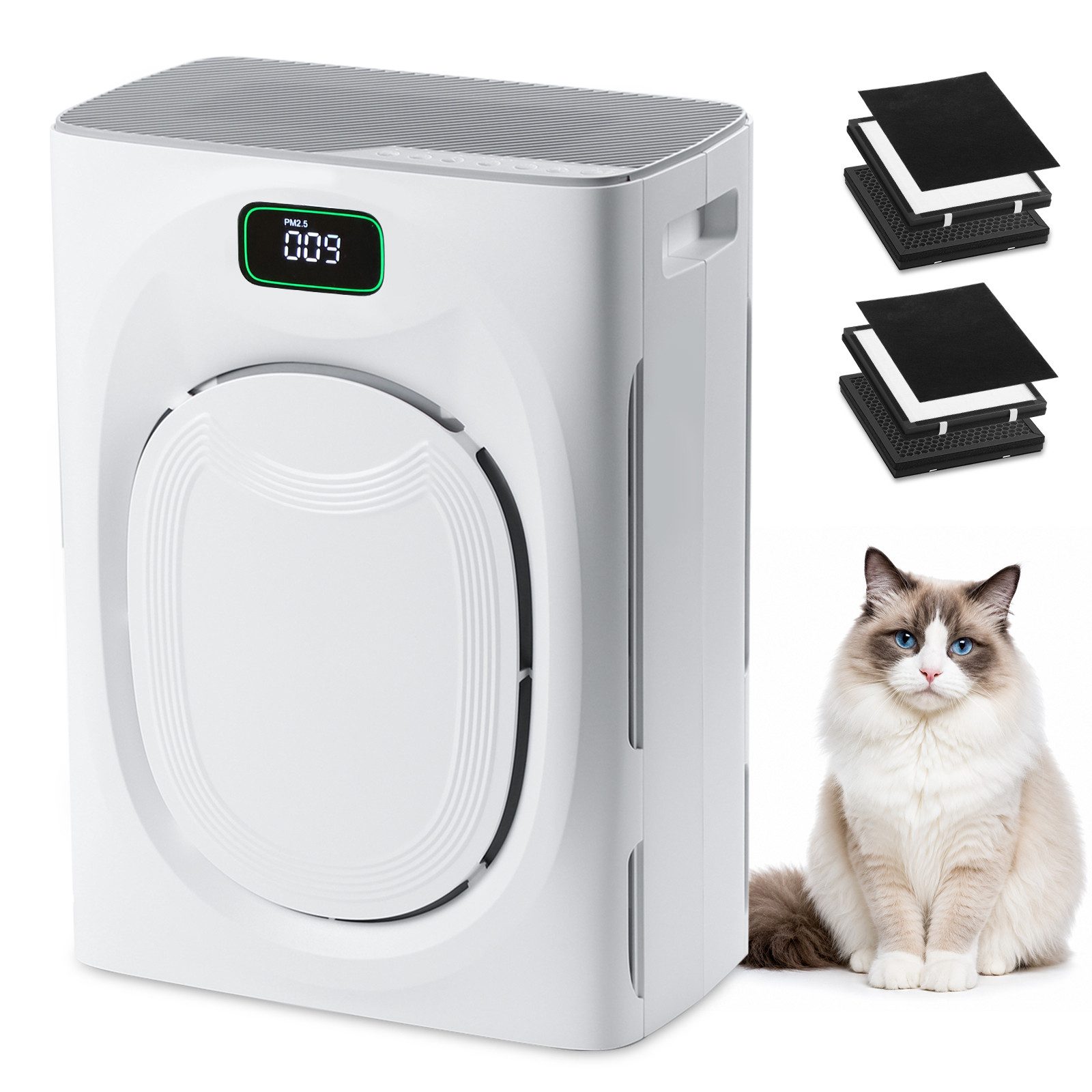 Lapamax Luftreiniger Für Allergiker & Tierhaushalte mit Aktivkohle & waschbarem Vorfilter, CADR 350 m³/h, PM2.5 Anzeige, Schlafmodus 25 dB