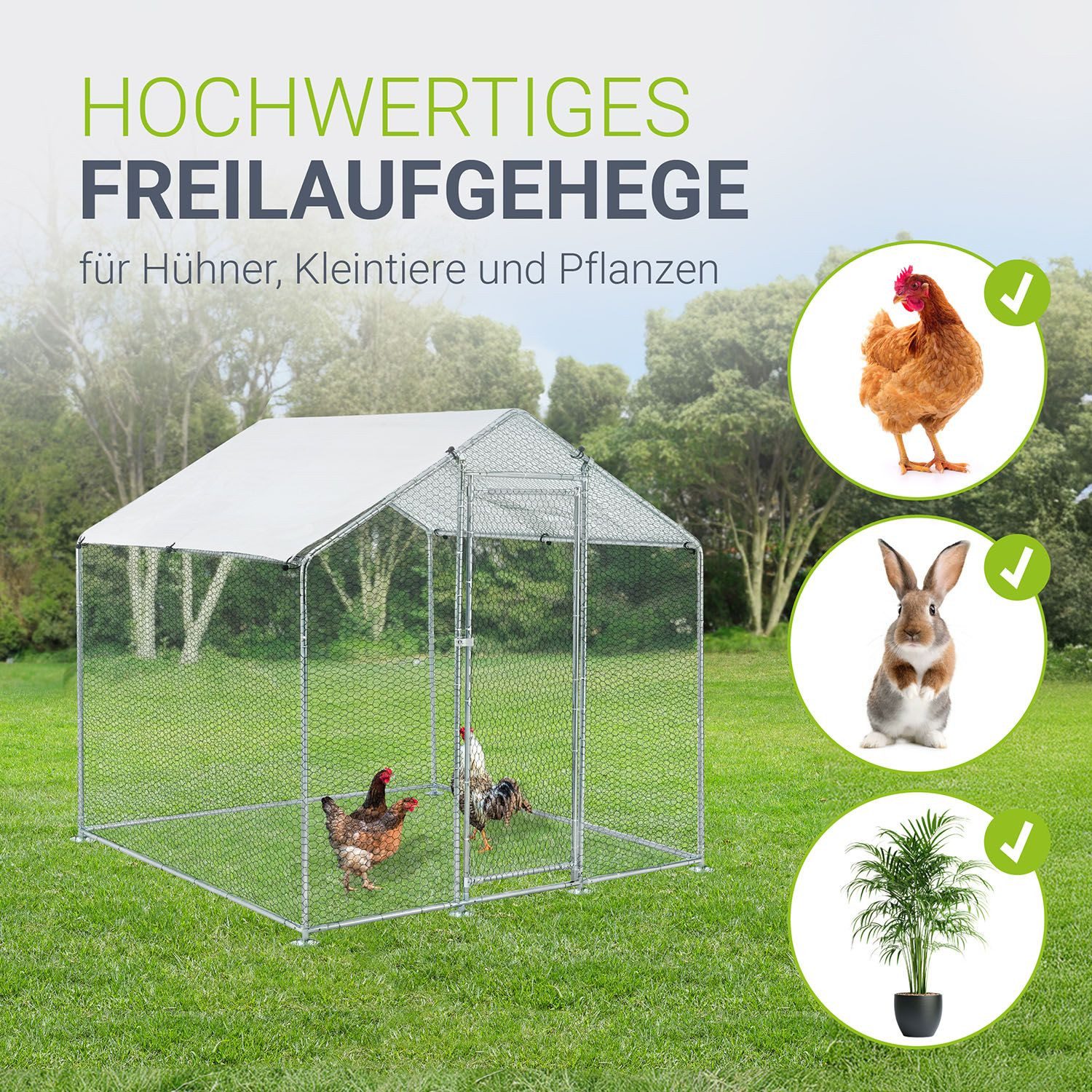 Juskys Freigehege HLS25T, aus Metall, 4 m², begehbar, Tür mit Riegel, Regenschutzplane