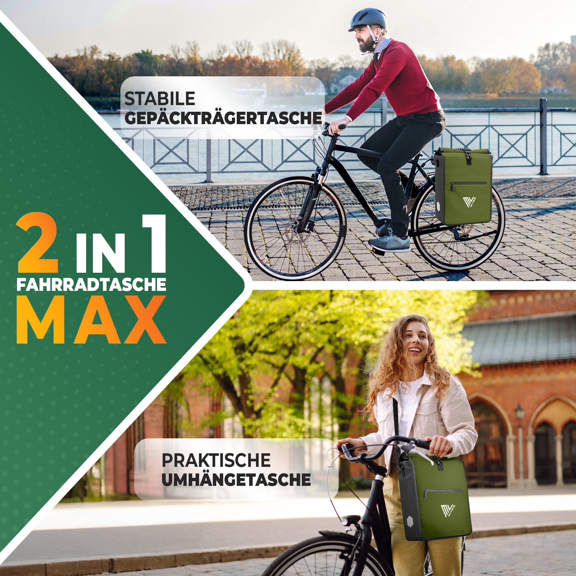 MIVELO Fahrradtasche 2in1 Gepäckträgertasche für Fahrrad wasserdicht, 25 Liter Volumen