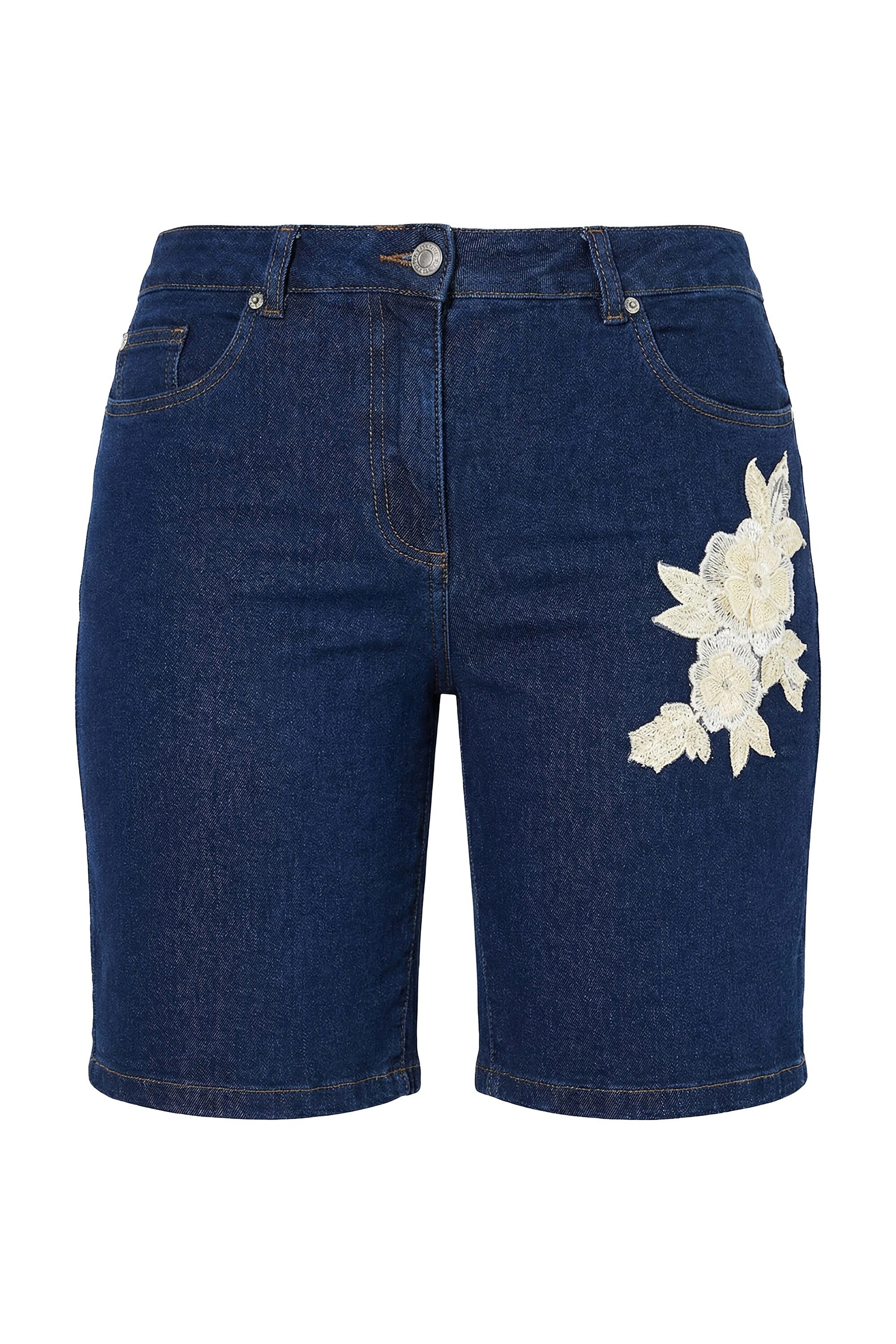 MIAMODA 5-Pocket-Jeans Jeans-Shorts weites Bein Patch 5-Pocket