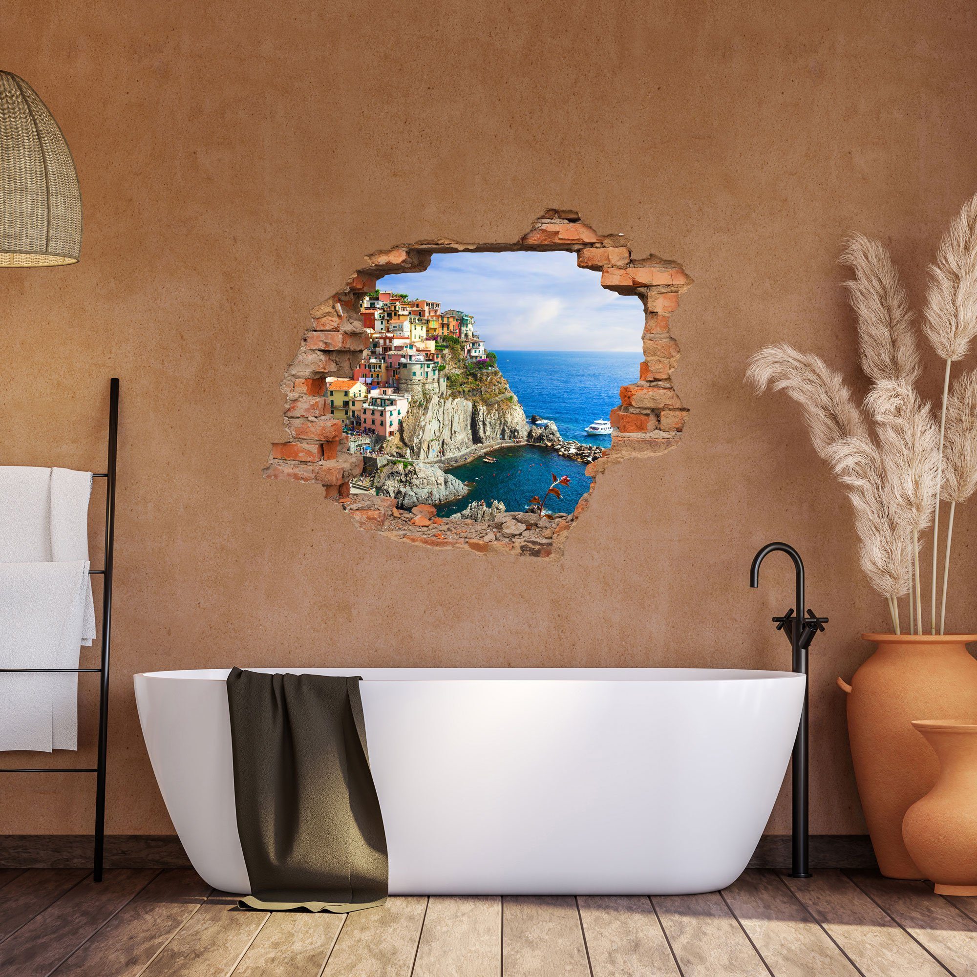 WallSpirit Wandtattoo Wanddurchbruch "Cinque Terre", Selbstklebend, rückstandslos abziehbar