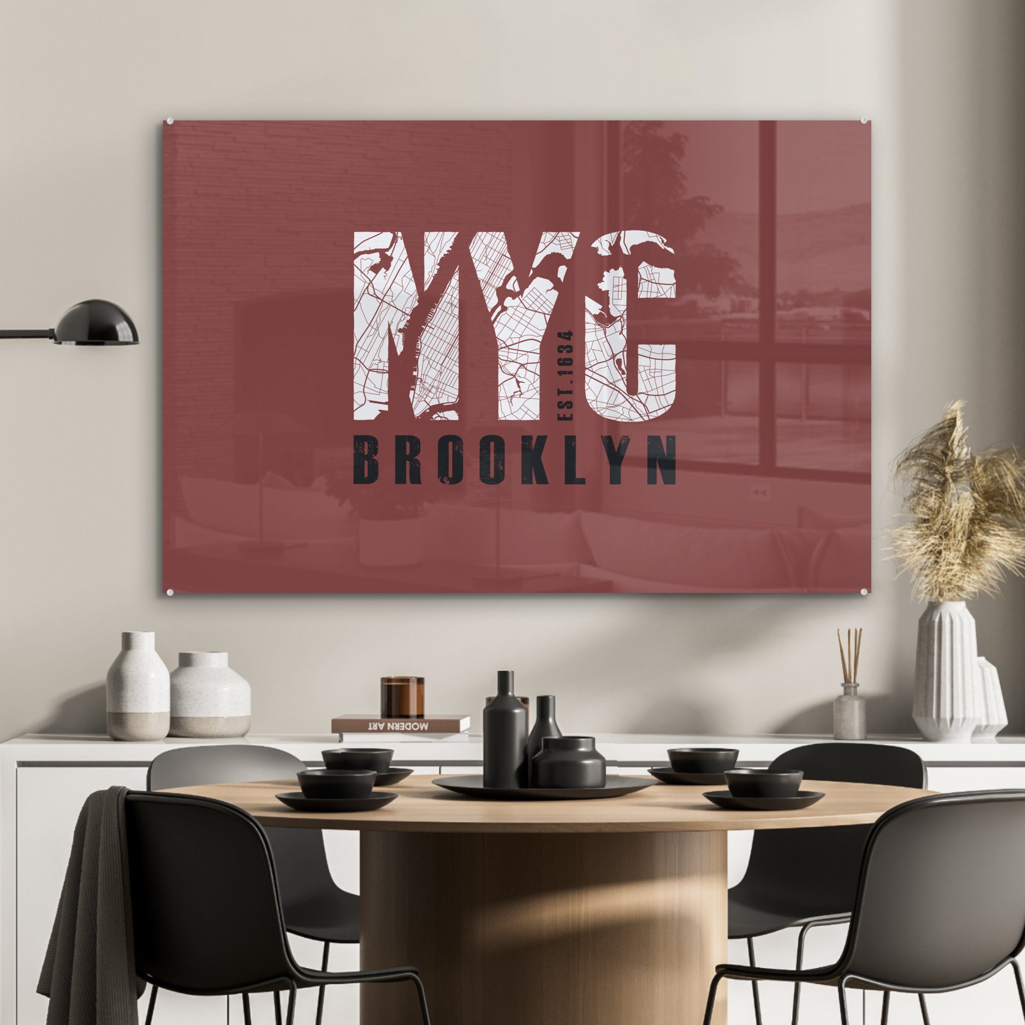 Brooklyn, Wohnzimmer (1 St), - New & NYC Acrylglasbilder MuchoWow Acrylglasbild Schlafzimmer - York