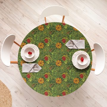 Abakuhaus Tischdecke Rundum-elastische Stofftischdecke, Blumen Fractal Retro Dschungel-Kunst