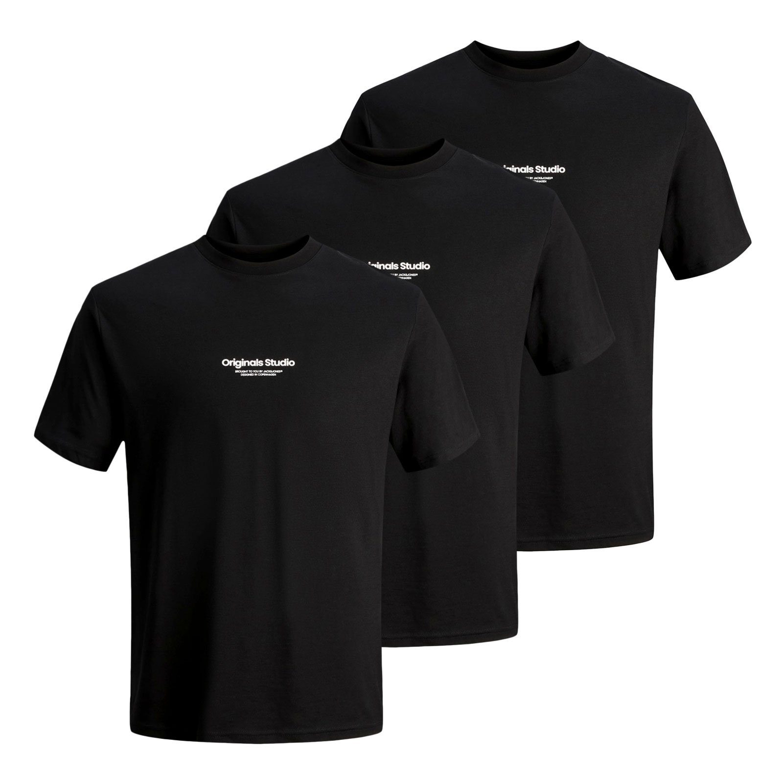 Jack & Jones T-Shirt 3er Pack Jorvesterbro Tee SS Crew Neck mit modischem Schriftzug auf der Vorderseite black
