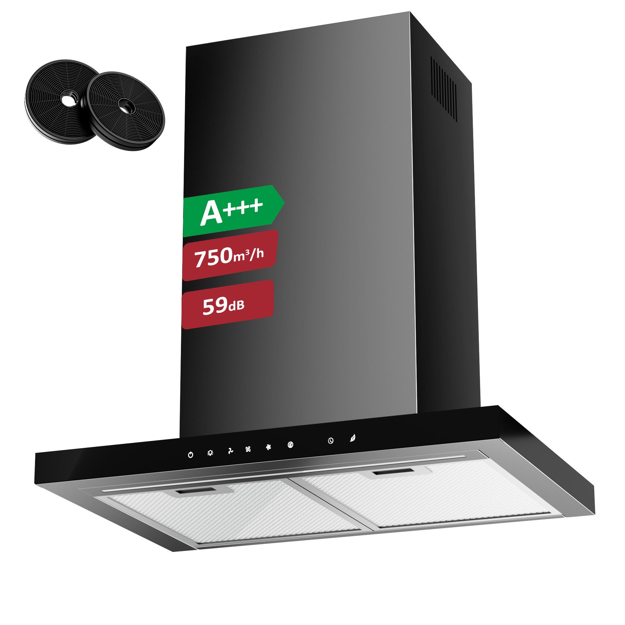 Levivo Wandhaube A+++ Dunstabzugshaube 60cm Umluft & Abluft mit 750 m³/h A+++ Dunstabzugshaube 60cm Umluft & Abluft mit 750 m³/h, Aktivkohlefiltern, Fettfiltern, LED-Beleuchtung