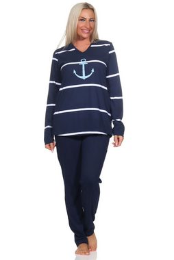 Normann Pyjama Damen Schlafanzug in maritimer Optik mit Anker - auch in Übergrößen