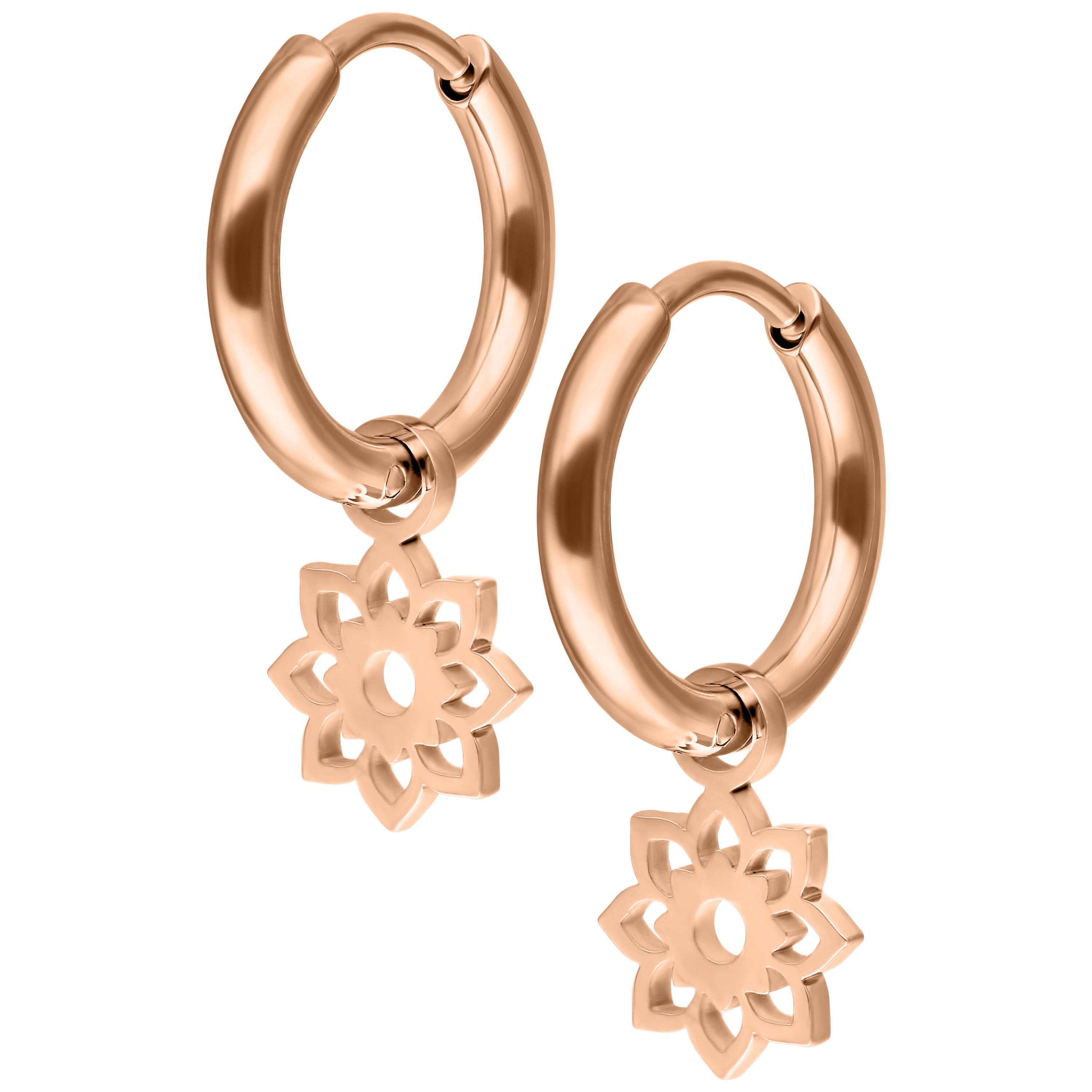 Paar Ohrhänger Mini Flower Hoops Pair - Roségold