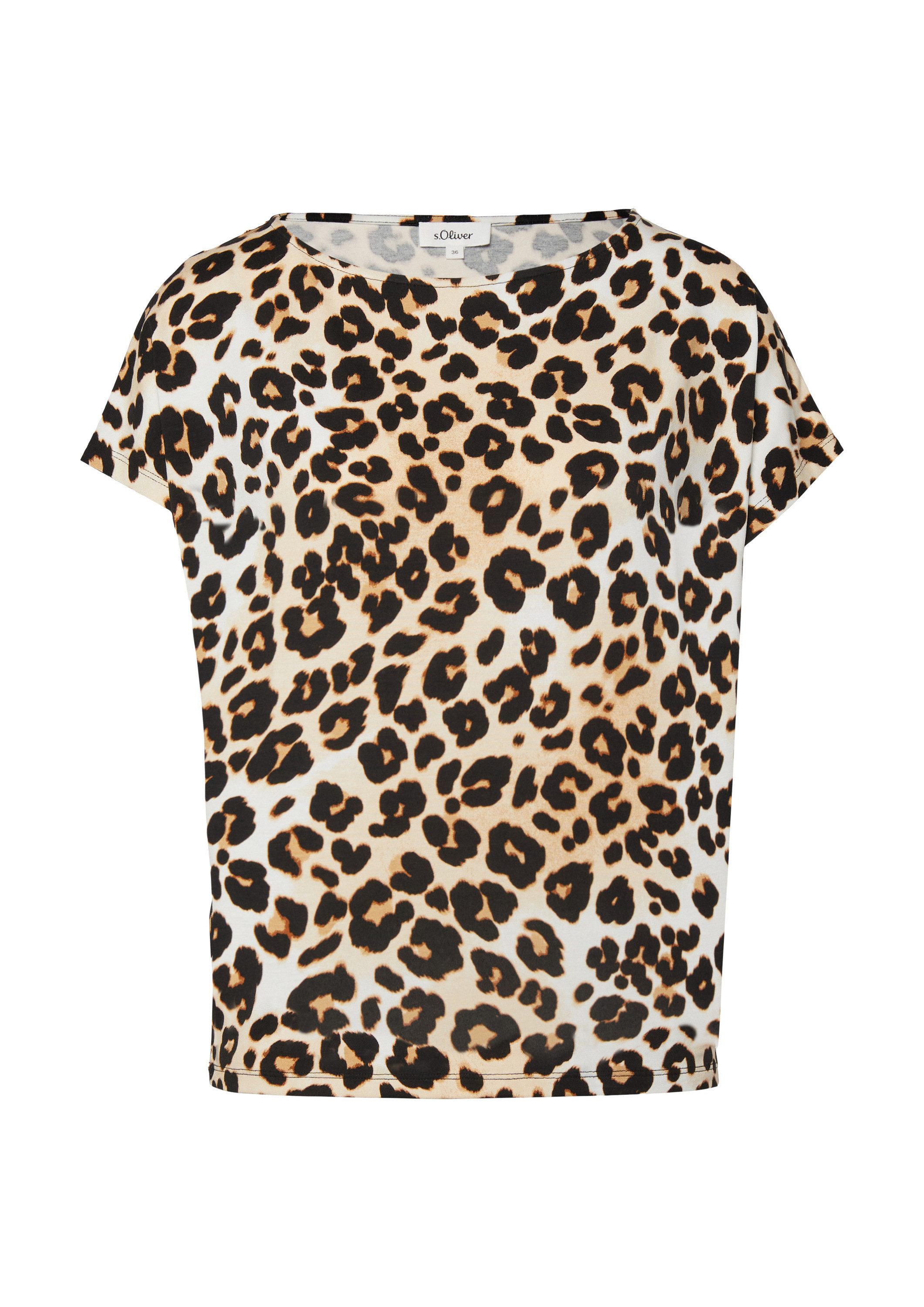 s.Oliver Kurzarmshirt T-Shirt Weiches Jerseyshirt mit Leo-Print