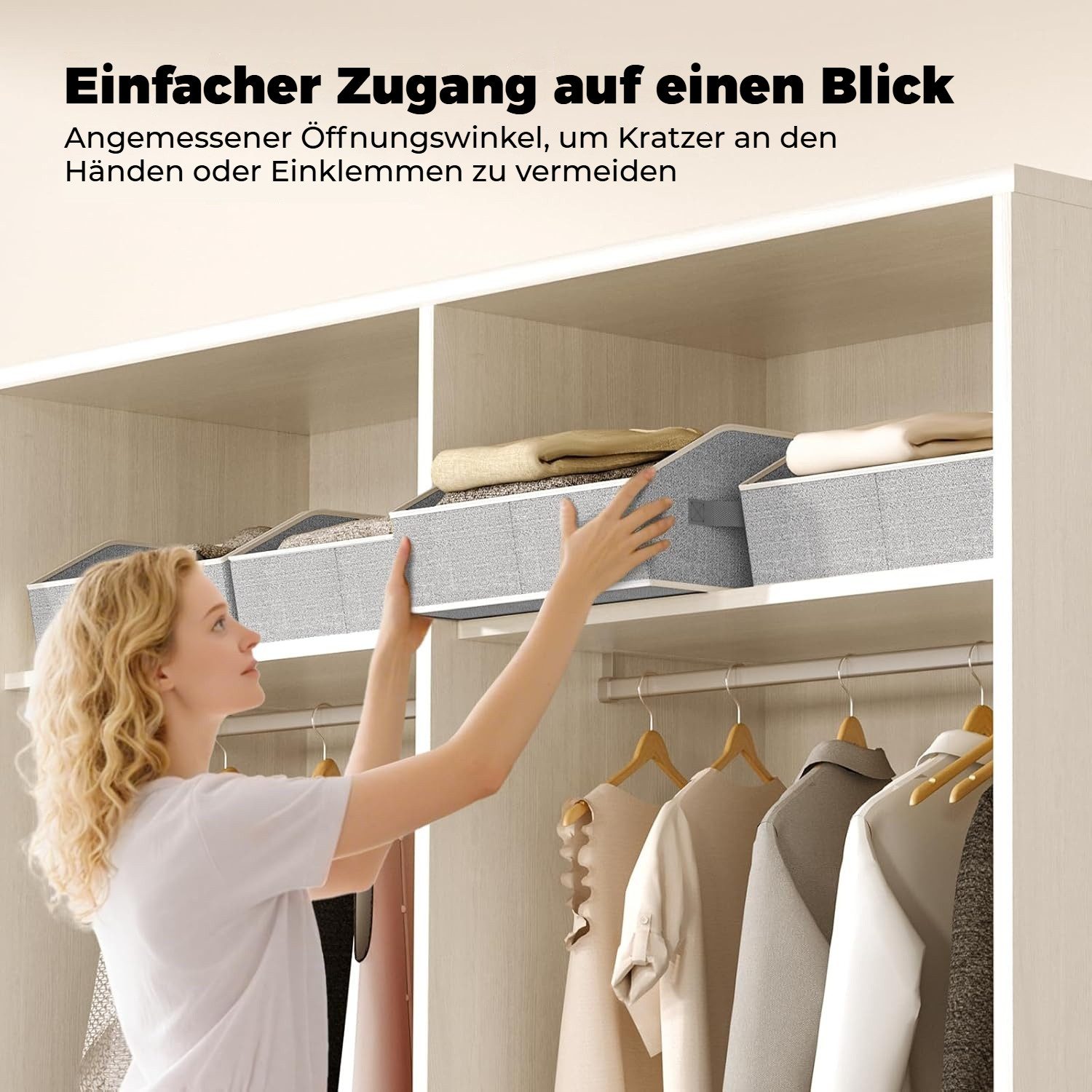 BlingBin Aufbewahrungsbox Faltbare Aufbewahrungskorb, Aufbewahrungskiste mit Griff, Küchen Körbe (4er Set, 4 St., Produktabmessungen: 42 × 28 × 20 cm, Material: Vliesstoff), Kleiderschrank Organizer für Kleidung, Würfelregal, Spielzeug, Grau