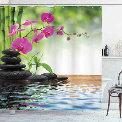 Abakuhaus Duschvorhang »Moderner Digitaldruck mit 12 Haken auf Stoff Wasser Resistent« Breite 175 cm, Höhe 180 cm, Spa Bambus-Baum Orchid Steine