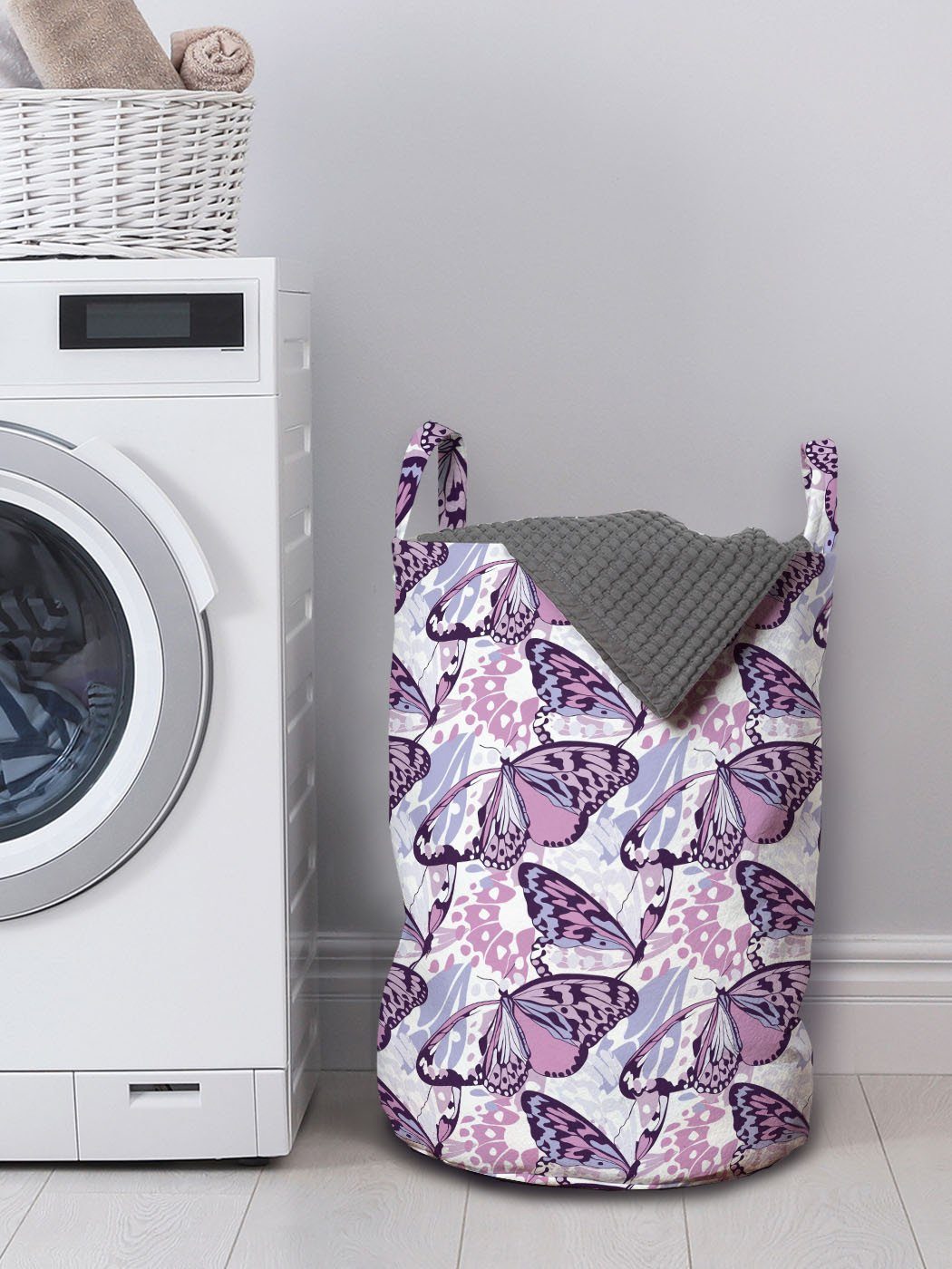 Wäschesäckchen Kordelzugverschluss für Waschsalons, mit Griffen Wäschekorb Flies spotted Schmetterlinge Abakuhaus