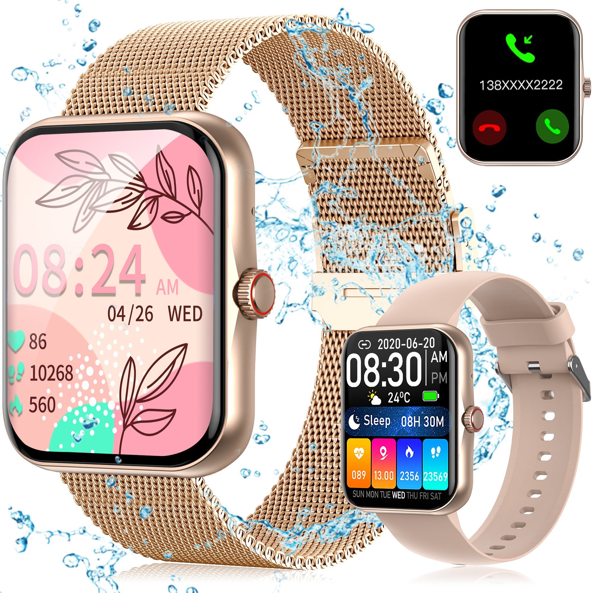 Vbrisi Smartwatch Damen Herren Smartwatch, Fitness Tracker Uhr mit Anrufe Smartwatch (Fitnessuhr mit Telefonfunktion, 1.83