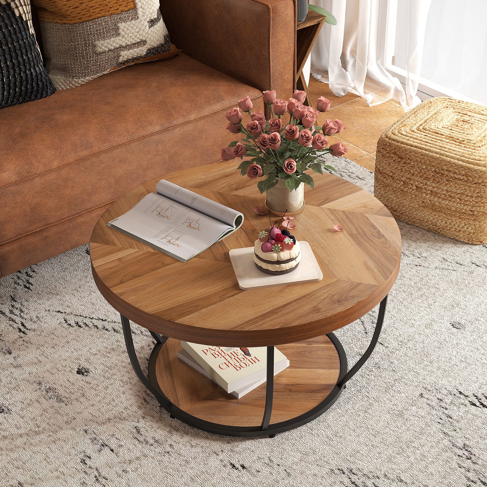 COSTWAY Couchtisch, Couchtisch rund, Sofatisch Holz günstig online kaufen